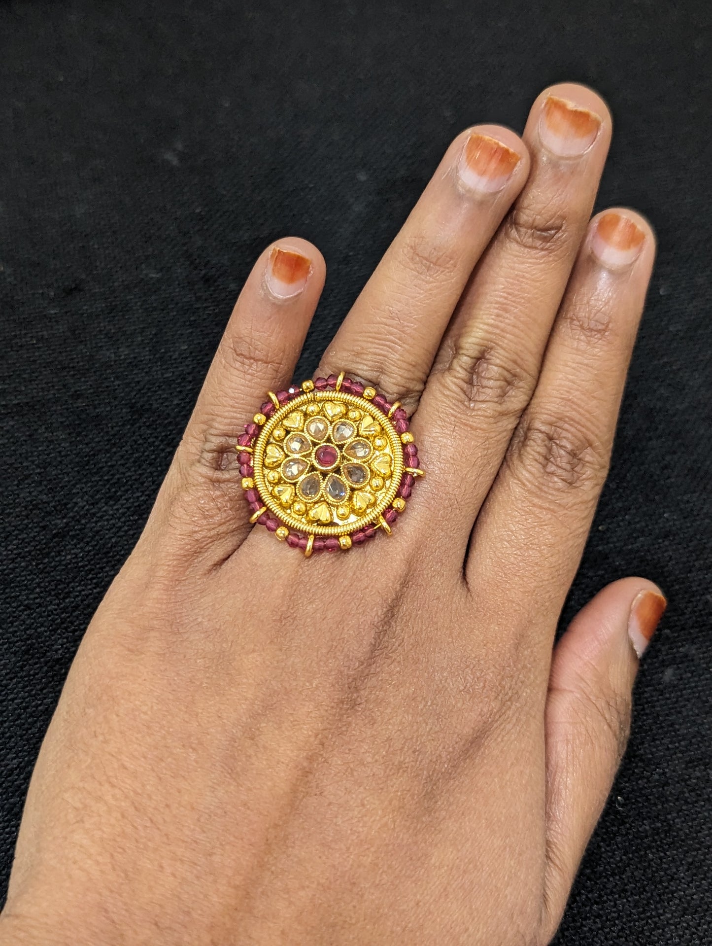 Polki stone Gold plated Flower Finger rings