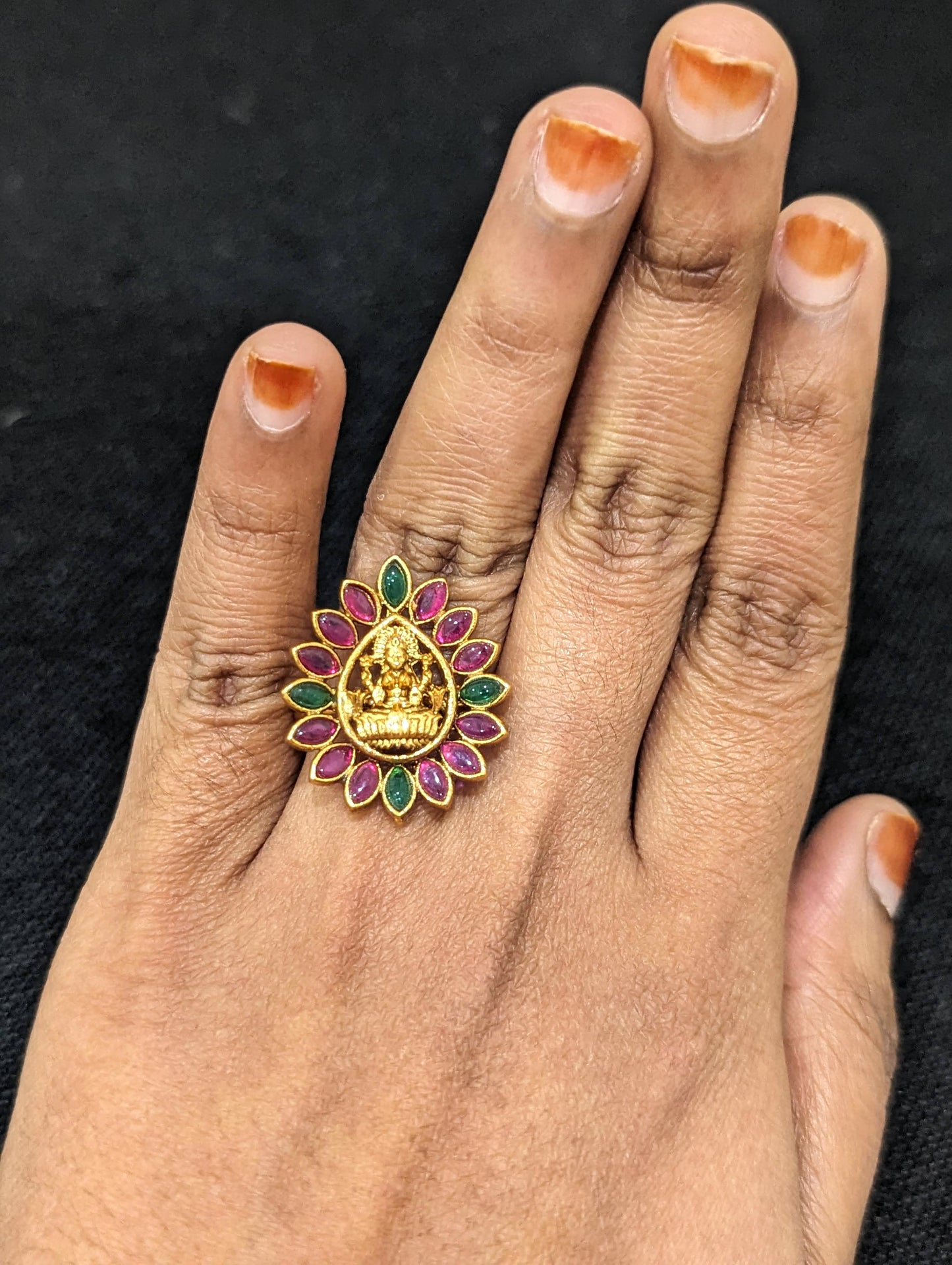 Goddess Lakshmi Teardrop Kemp adjustable Finger rings