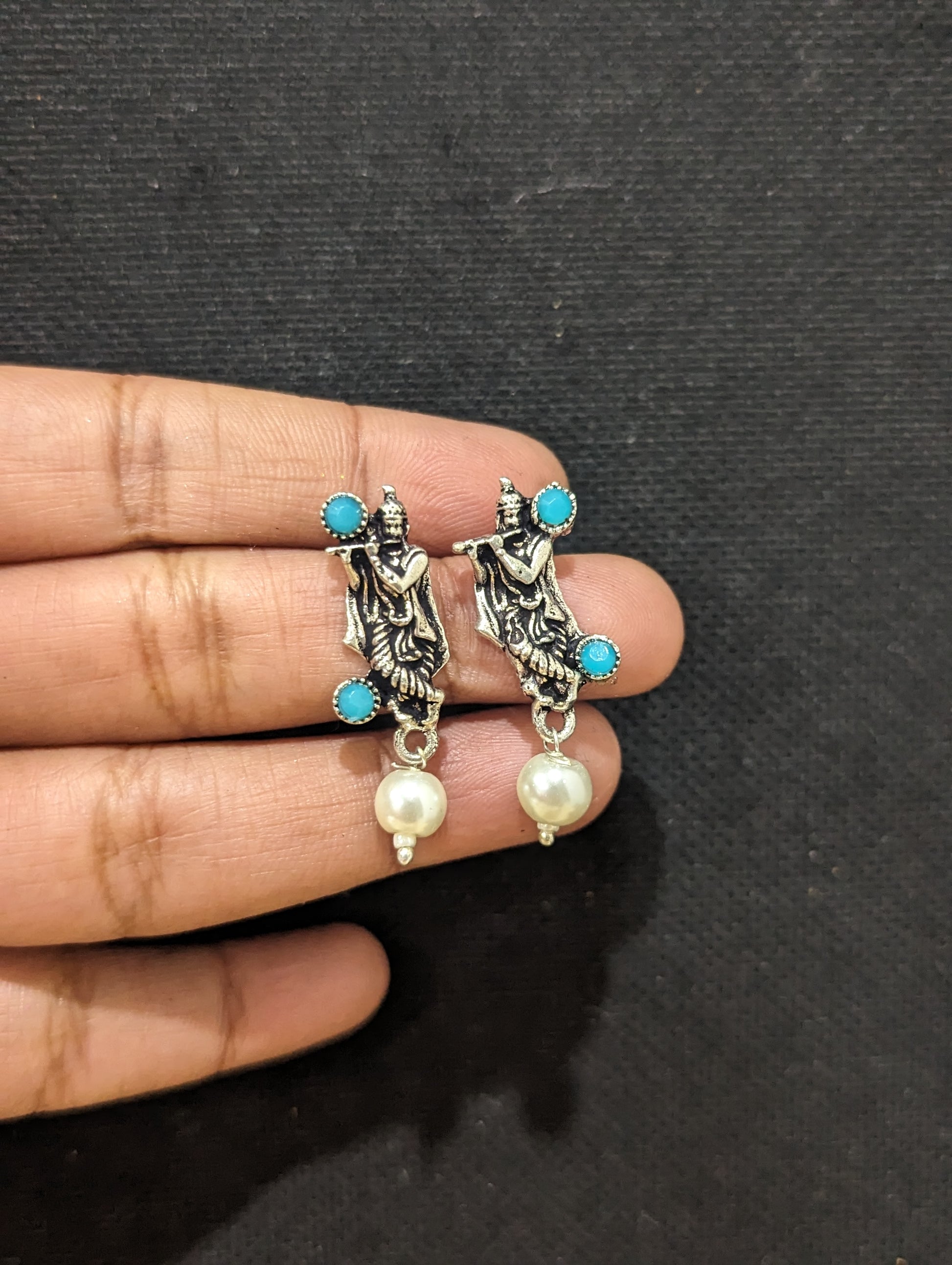 Oxidized Silver Lord Krishna Choker Necklace and Earring set - Simpliful