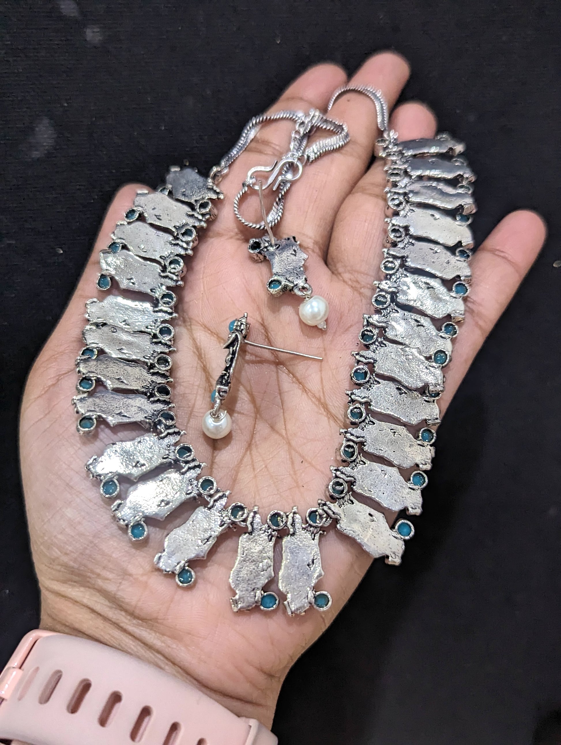 Oxidized Silver Lord Krishna Choker Necklace and Earring set - Simpliful