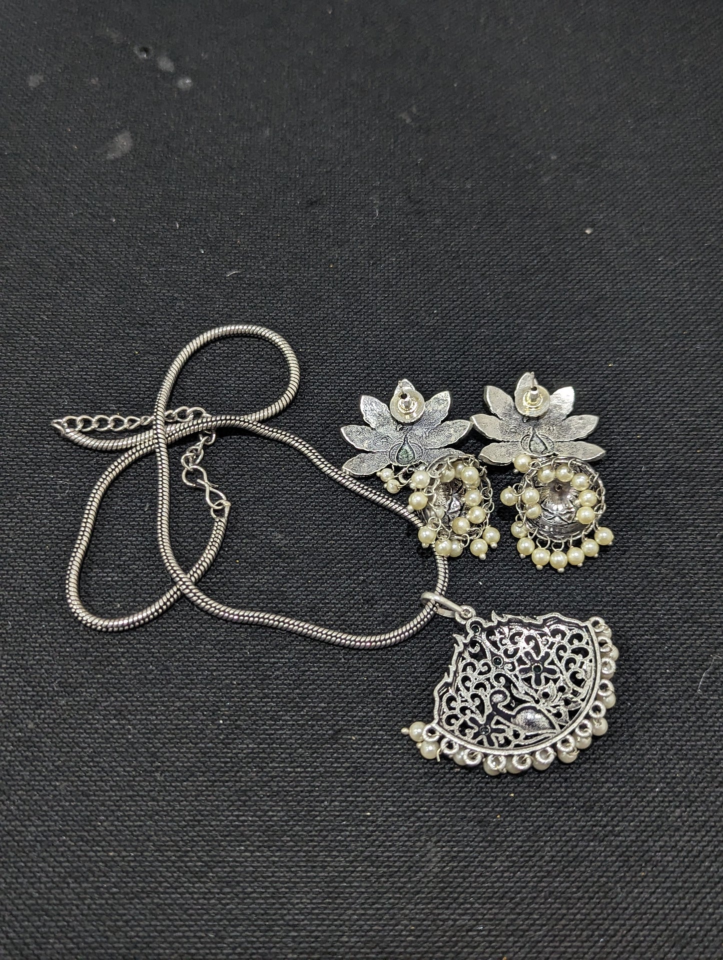 Oxidized Silver Peacock pendant and Earrings set