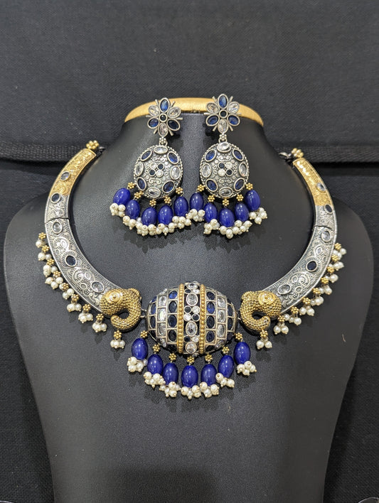 Dual tone German Silver CZ stone Statement Choker set