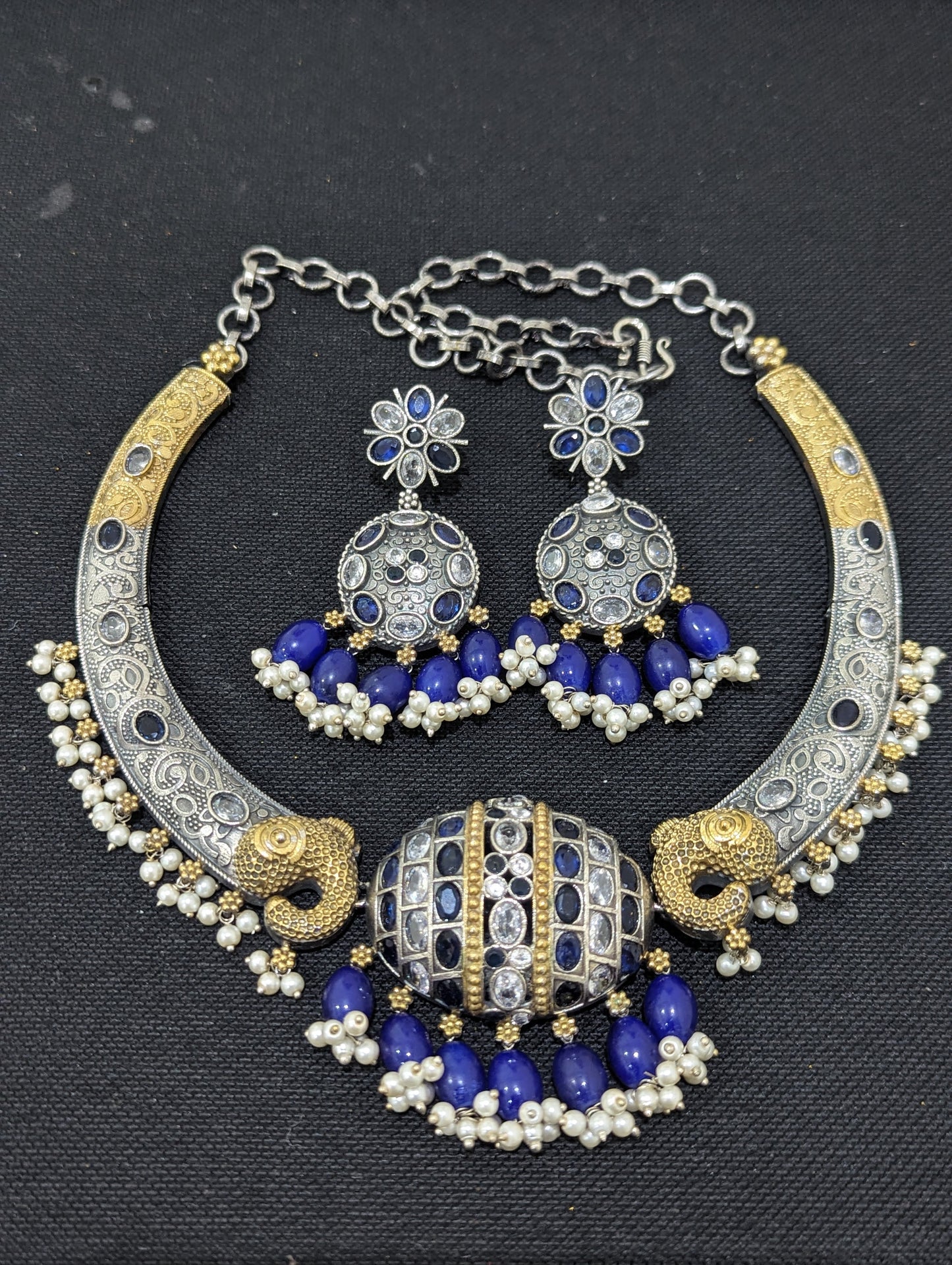Dual tone German Silver CZ stone Statement Choker set
