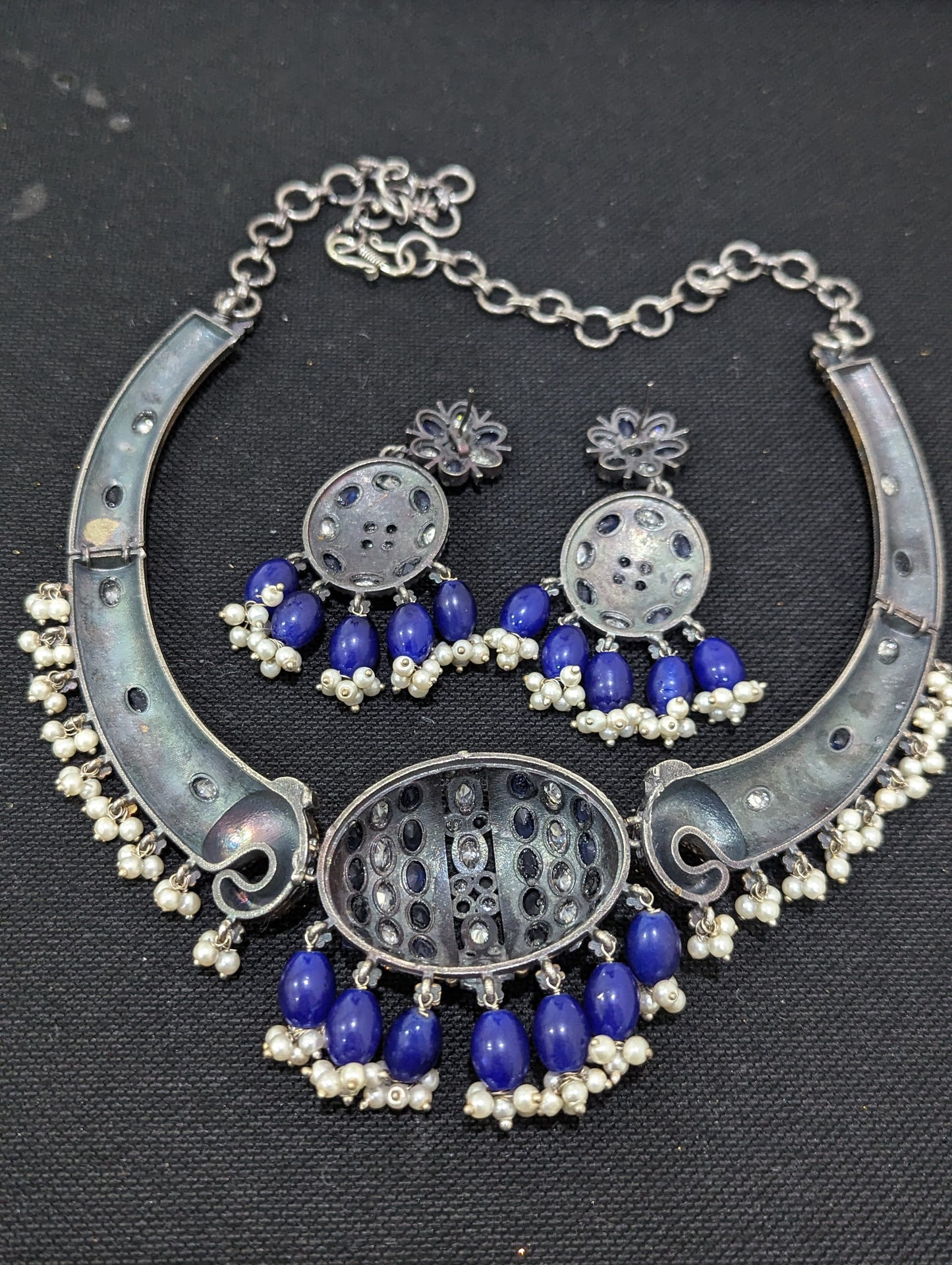 Dual tone German Silver CZ stone Statement Choker set