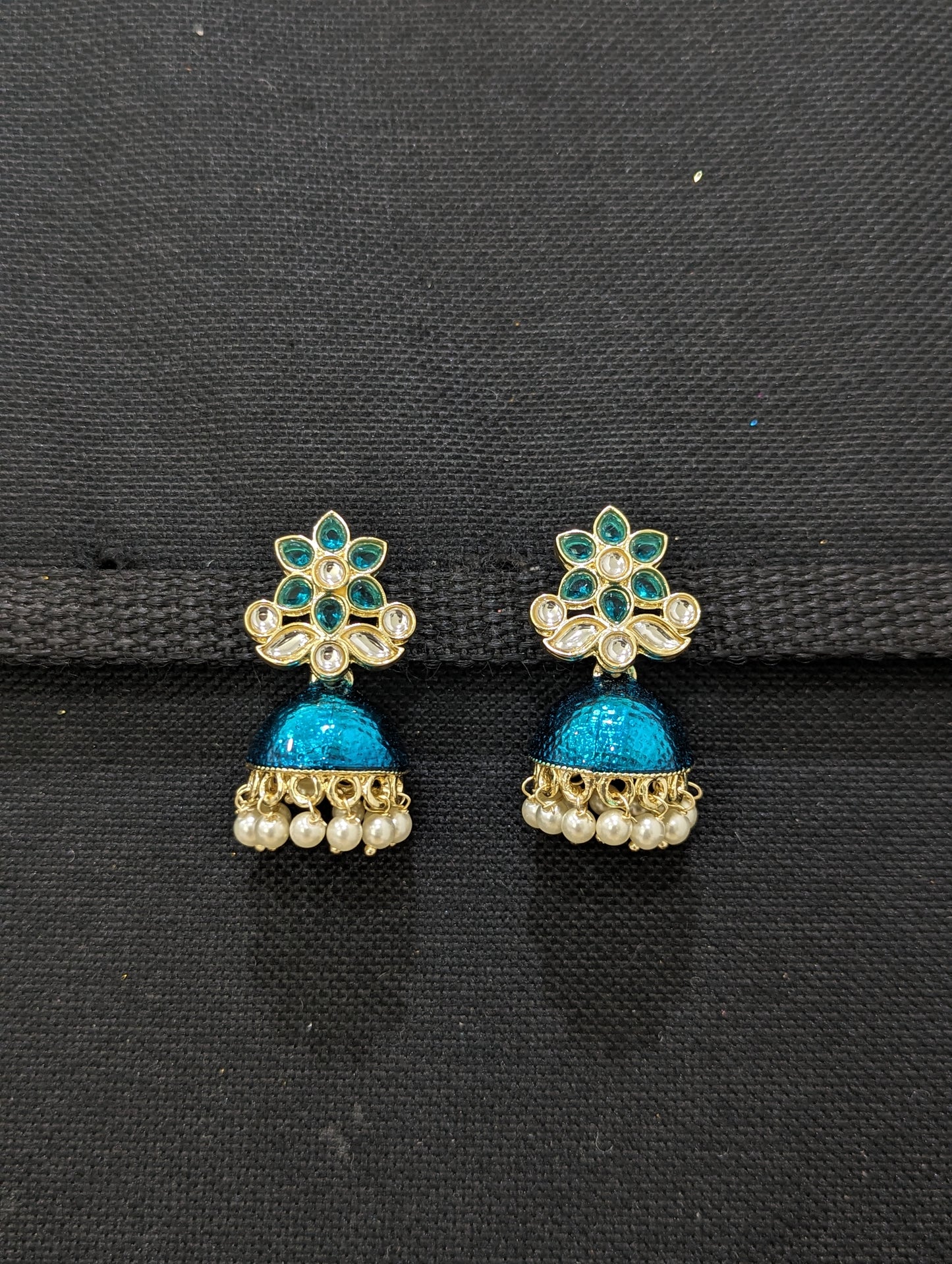 Enamel Flower Kundan jhumka earrings