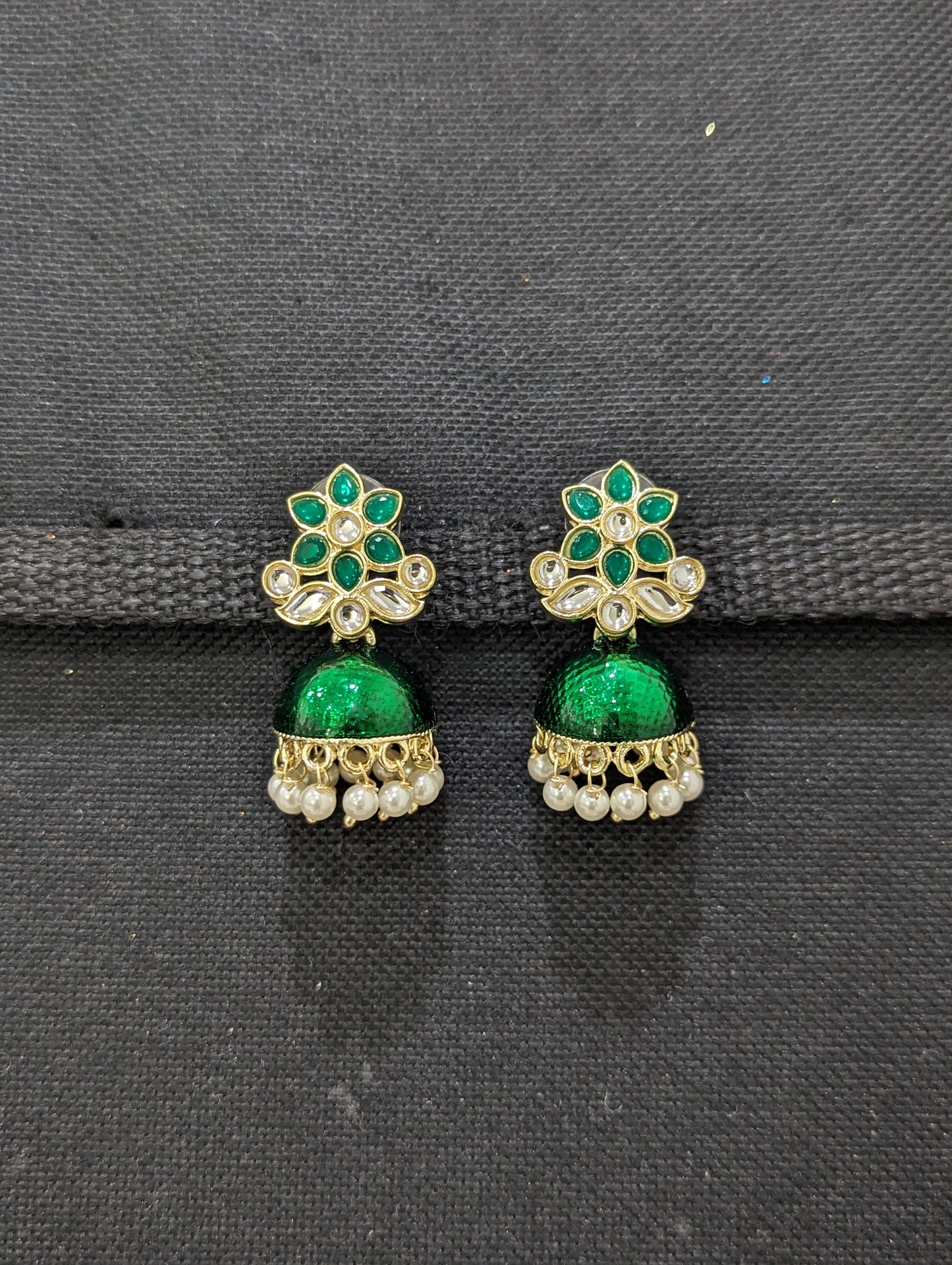 Enamel Flower Kundan jhumka earrings