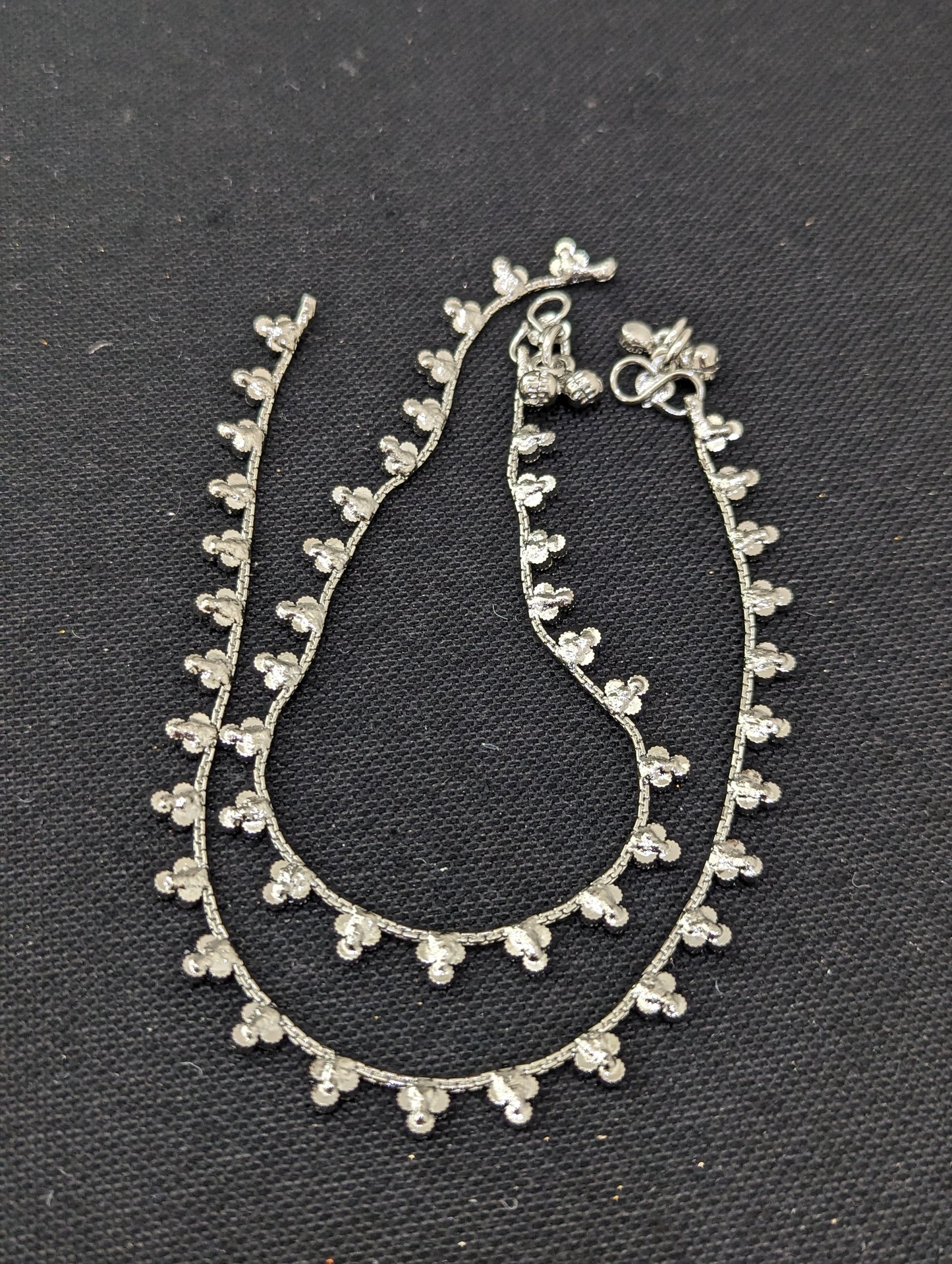 3 dot Rhodium Silver Anklets
