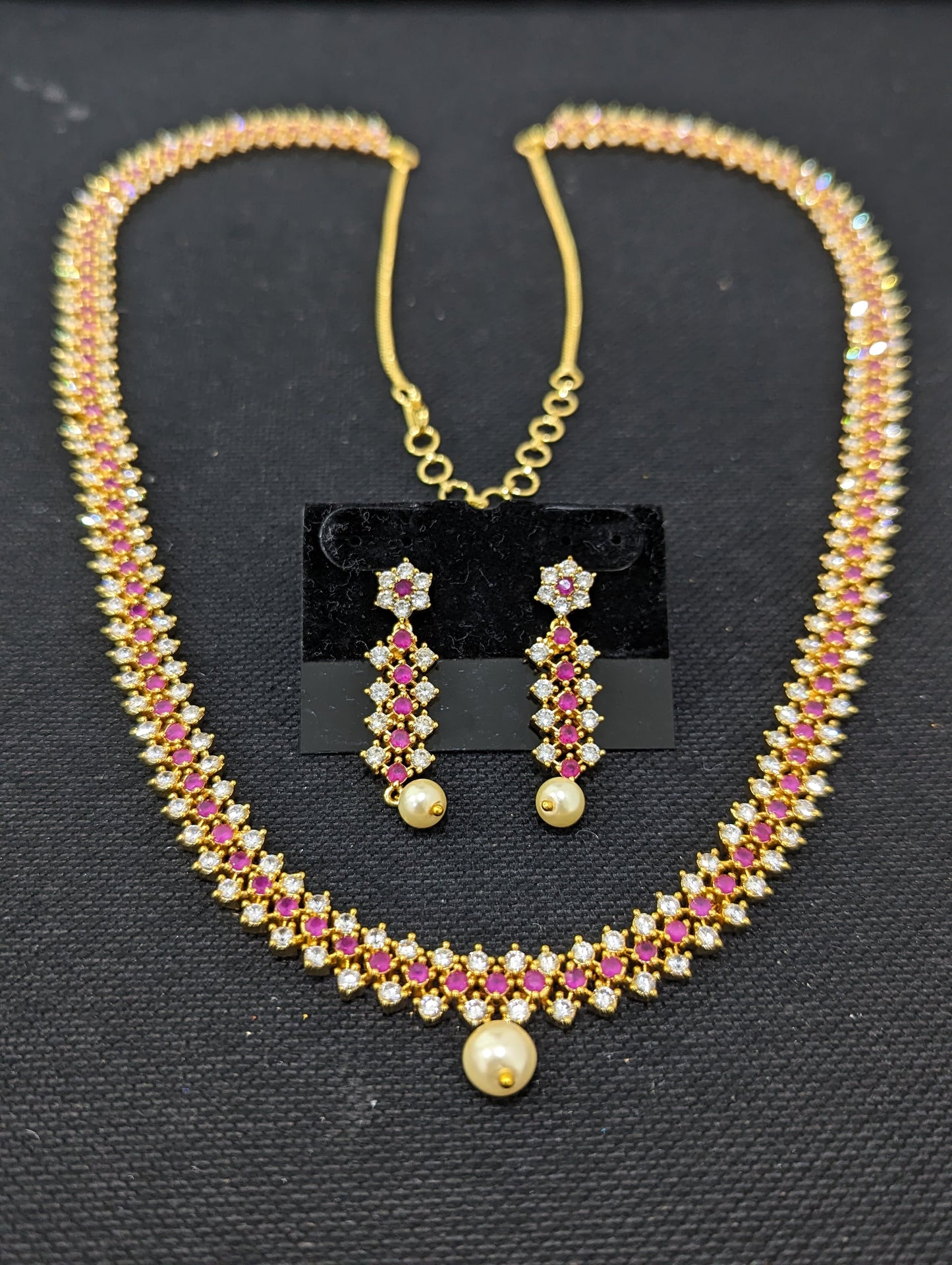 Ruby White One gram gold plated CZ Long Haram Set