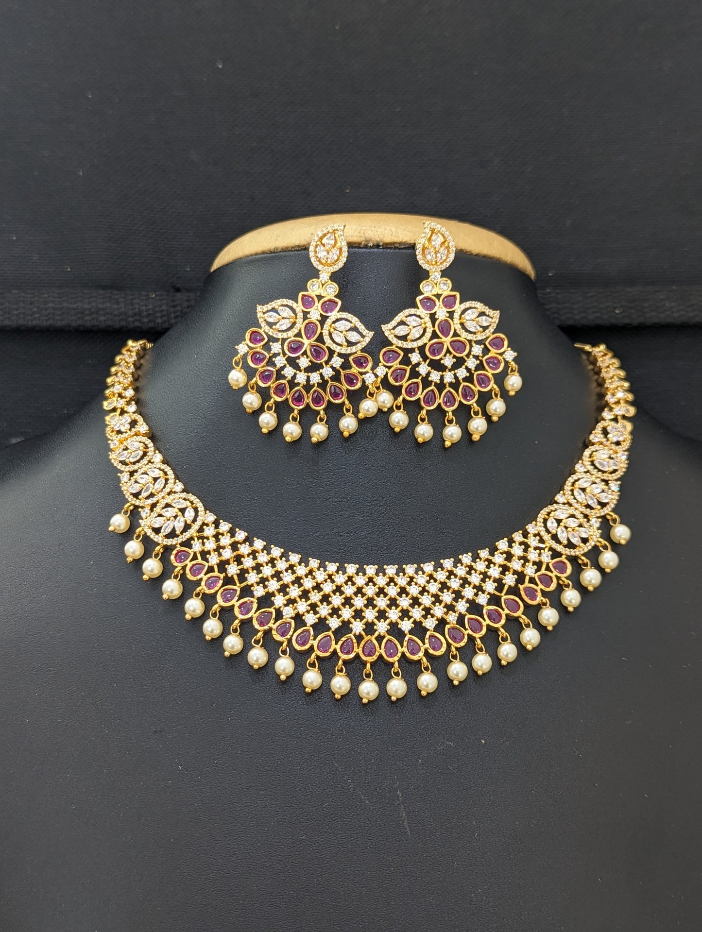 One gram gold plated Statement Choker Set - Design 9