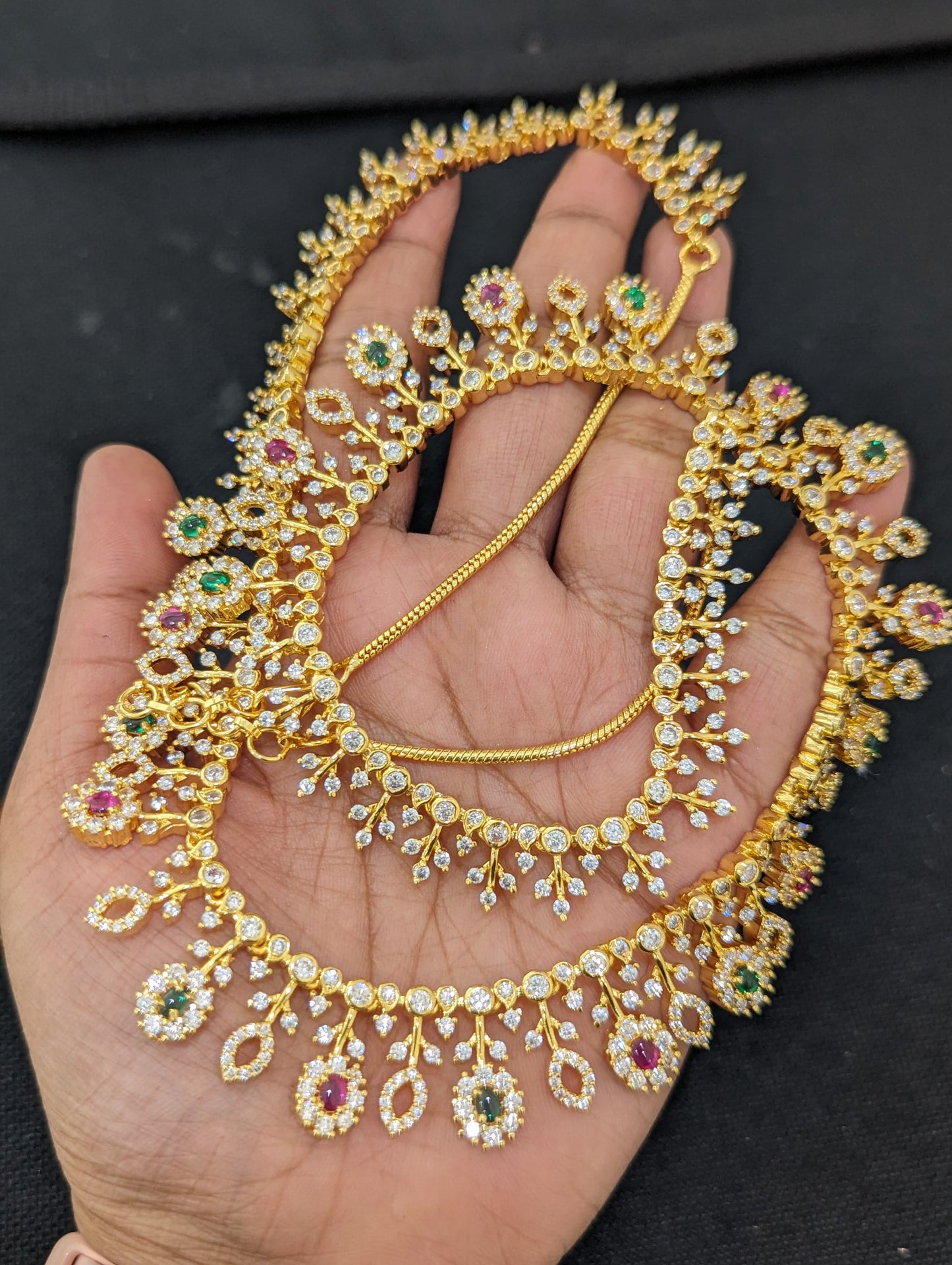 Leafy design One gram gold plated CZ Long Haram Set