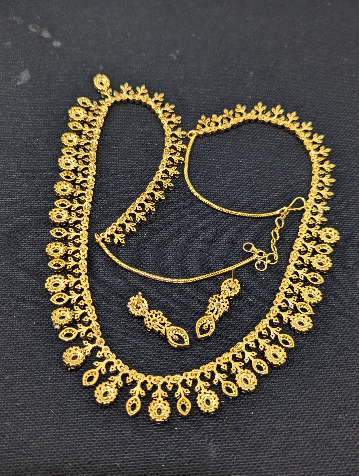 Leafy design One gram gold plated CZ Long Haram Set