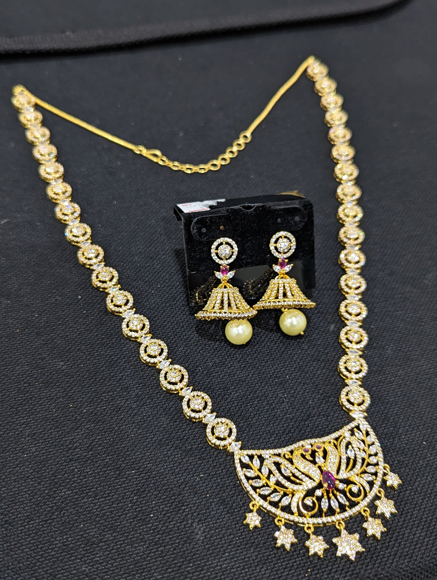 Peacock design One gram gold plated CZ Long Haram Set