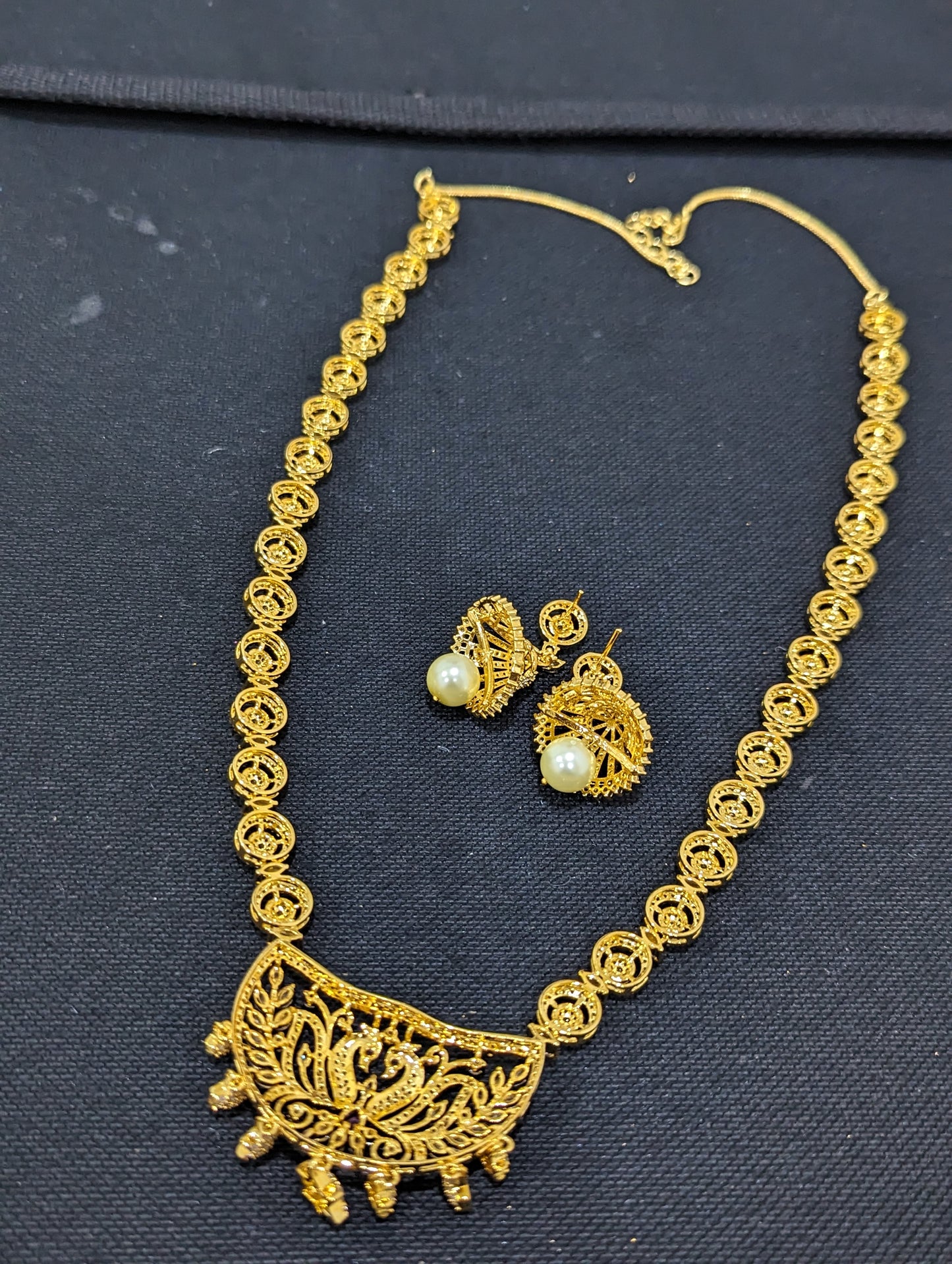 Peacock design One gram gold plated CZ Long Haram Set