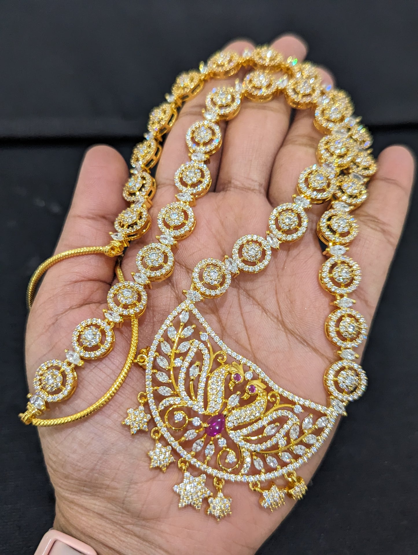 Peacock design One gram gold plated CZ Long Haram Set