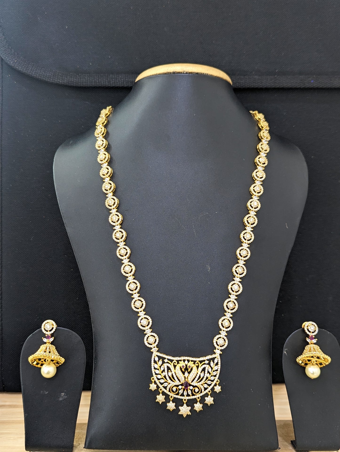 Peacock design One gram gold plated CZ Long Haram Set