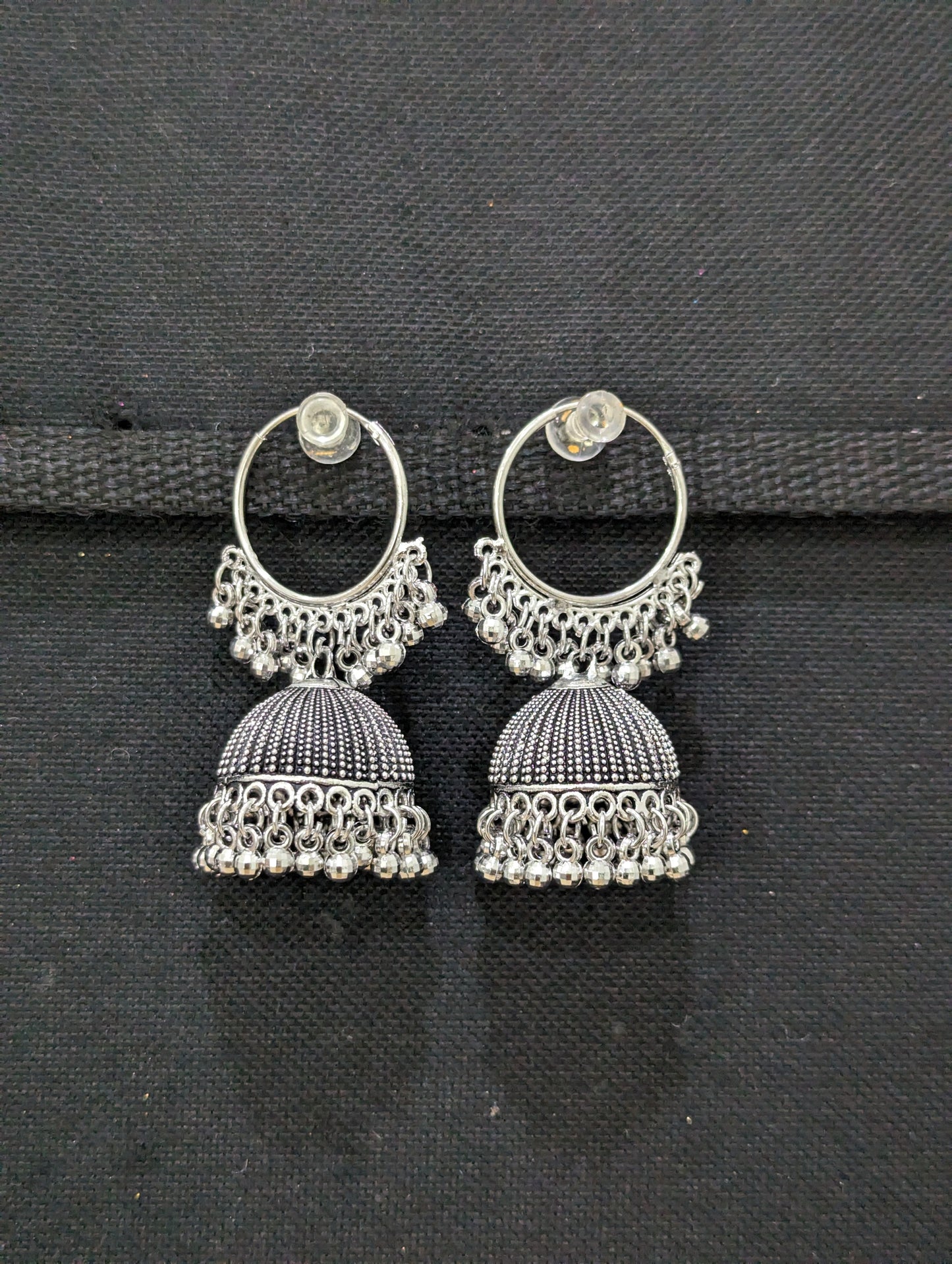 Oxidized silver hoop jhumka Earrings