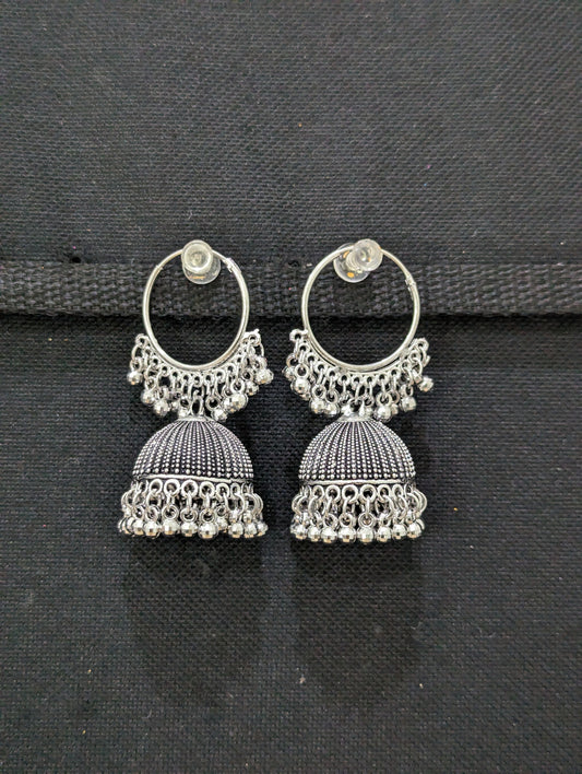 Oxidized silver hoop jhumka Earrings