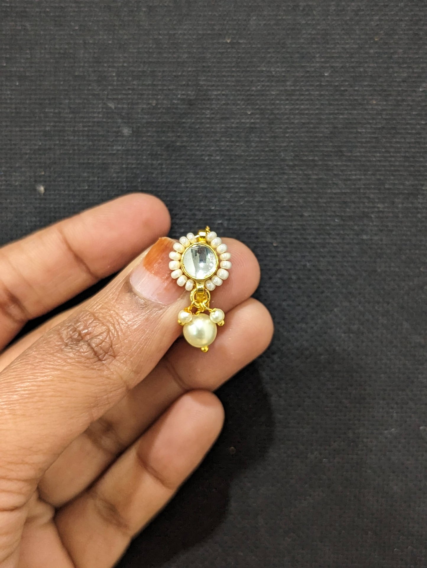 Kundan stone Clip on Nose Pin - Round design