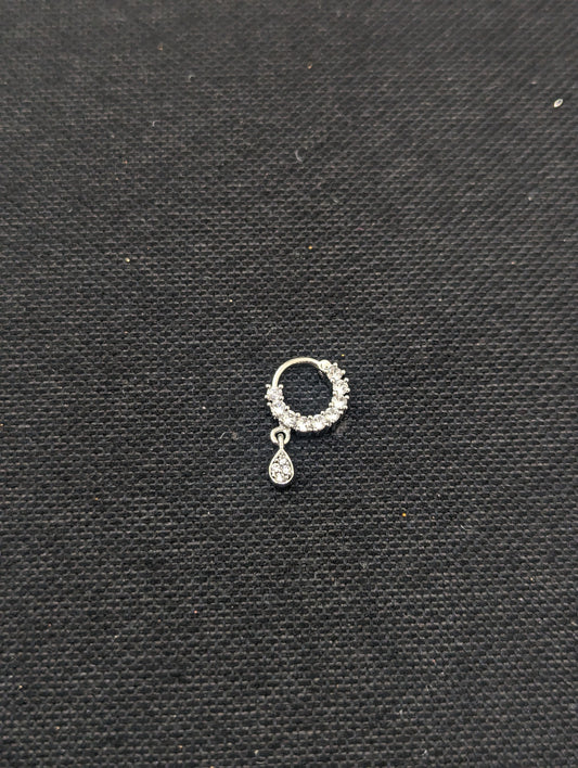 CZ stone Nose ring for pierced nose - White gold