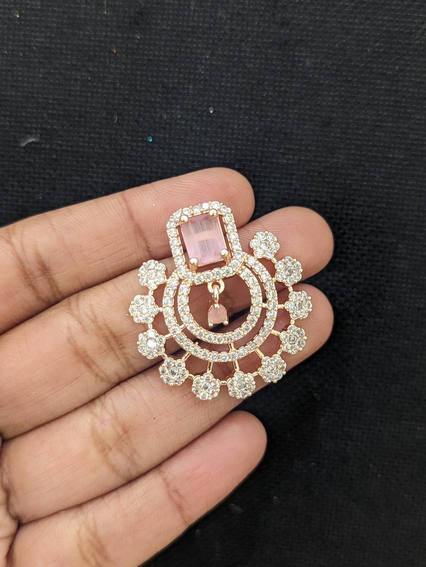 Rose gold plated Chandbali CZ earrings