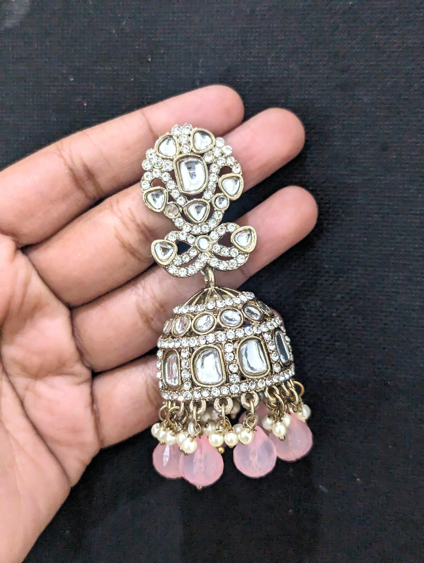 Mehandi gold plated Large Jhumka Earrings