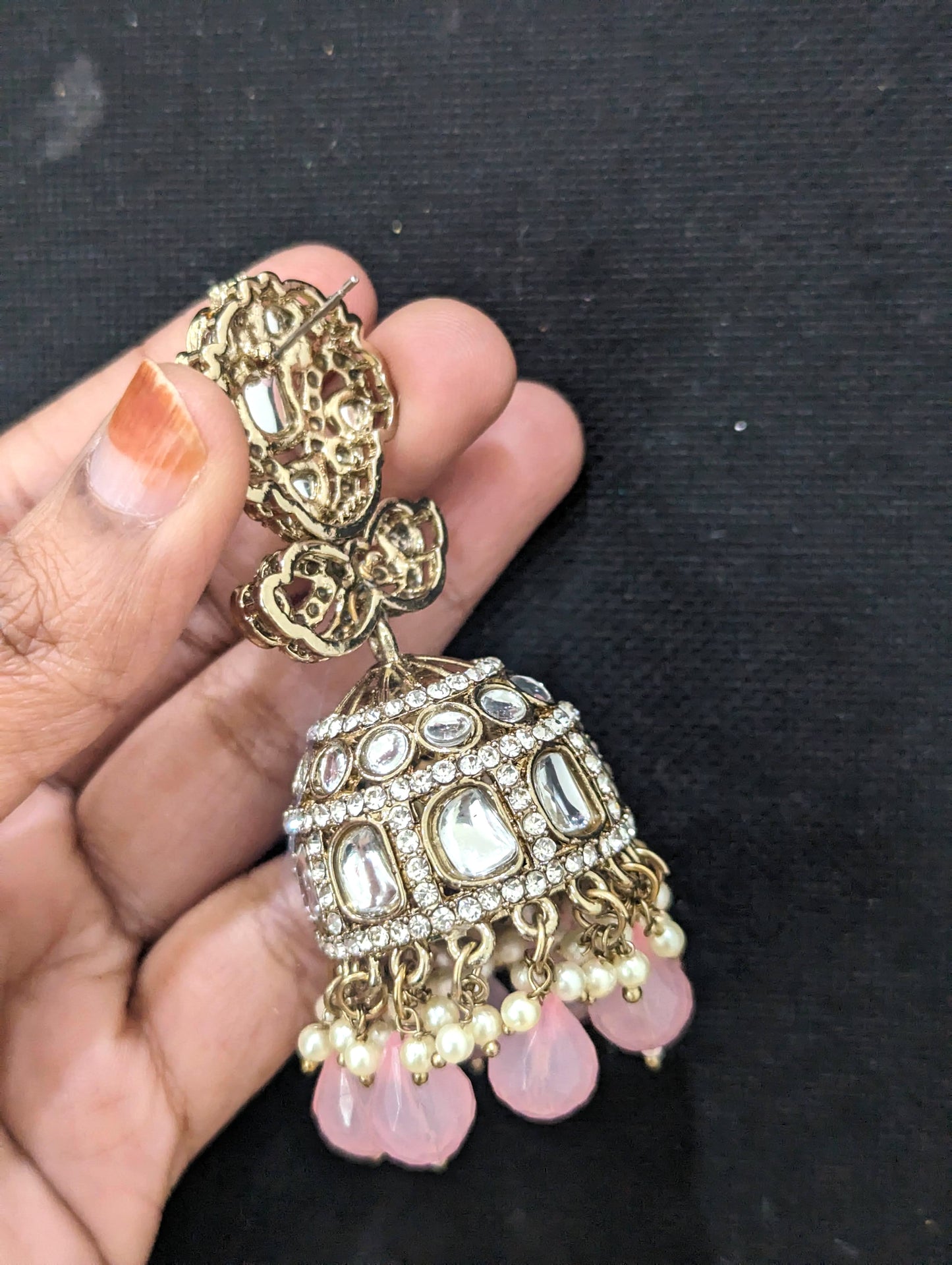 Mehandi gold plated Large Jhumka Earrings