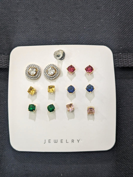 6 colors changeable - Square CZ Stud Earrings