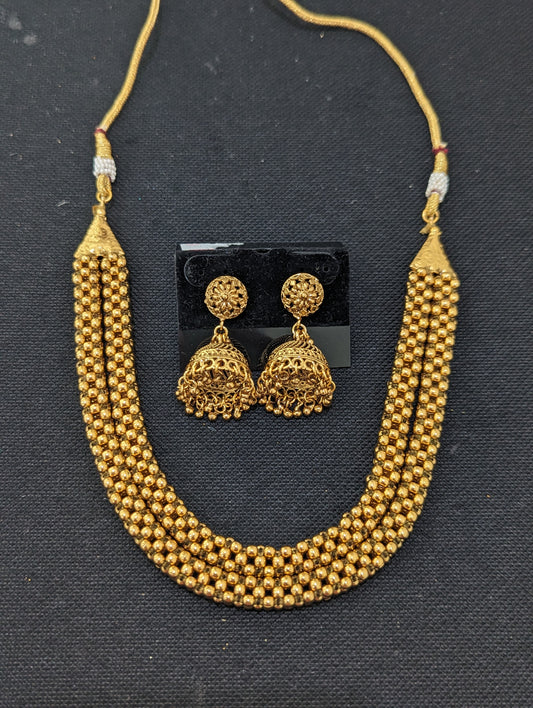 Double stranded beaded Choker Necklace and Earrings set