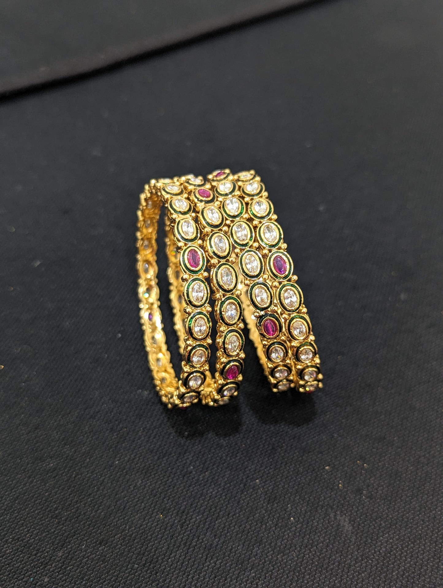 Gold plated Oval Polki stone Bangles - Set of 4