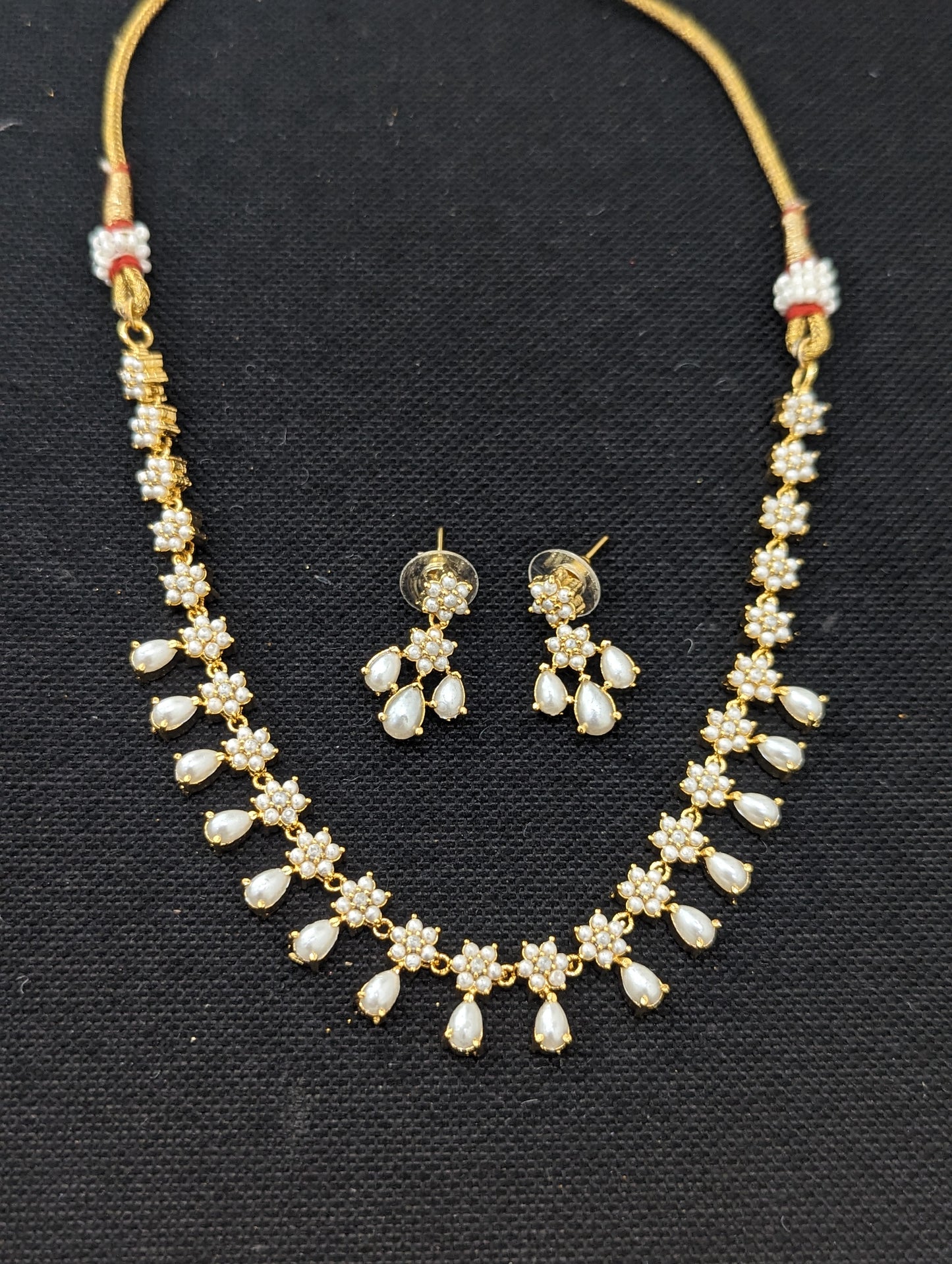 CZ Faux Pearl choker necklace and Earrings set
