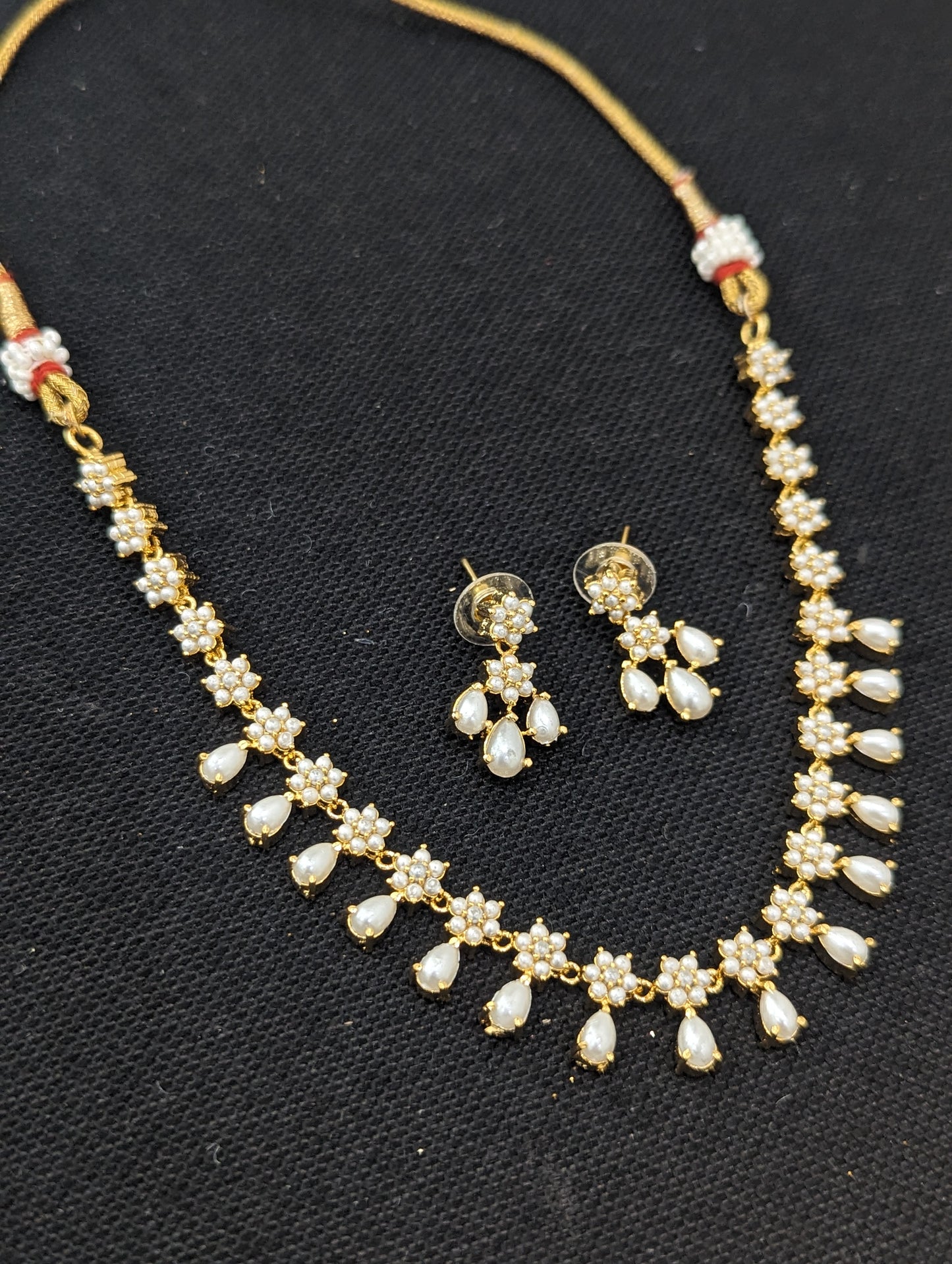 CZ Faux Pearl choker necklace and Earrings set