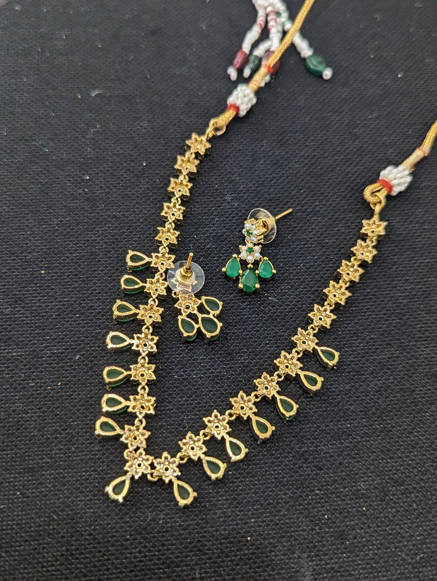 CZ Faux Pearl choker necklace and Earrings set