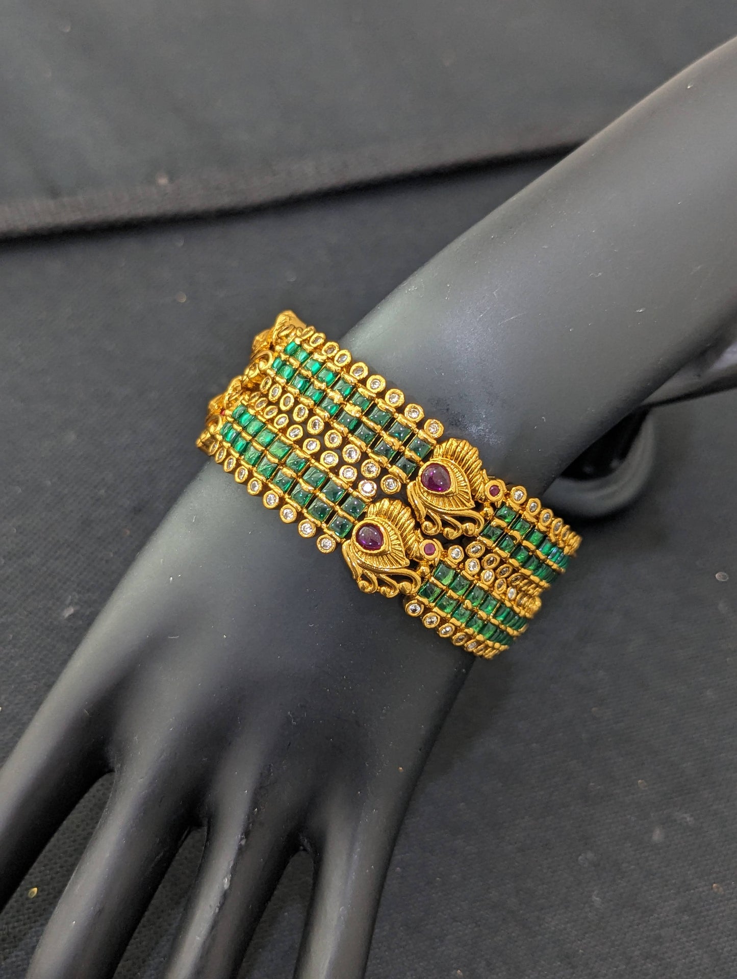 Antique Kemp and CZ stone Broad Bangles