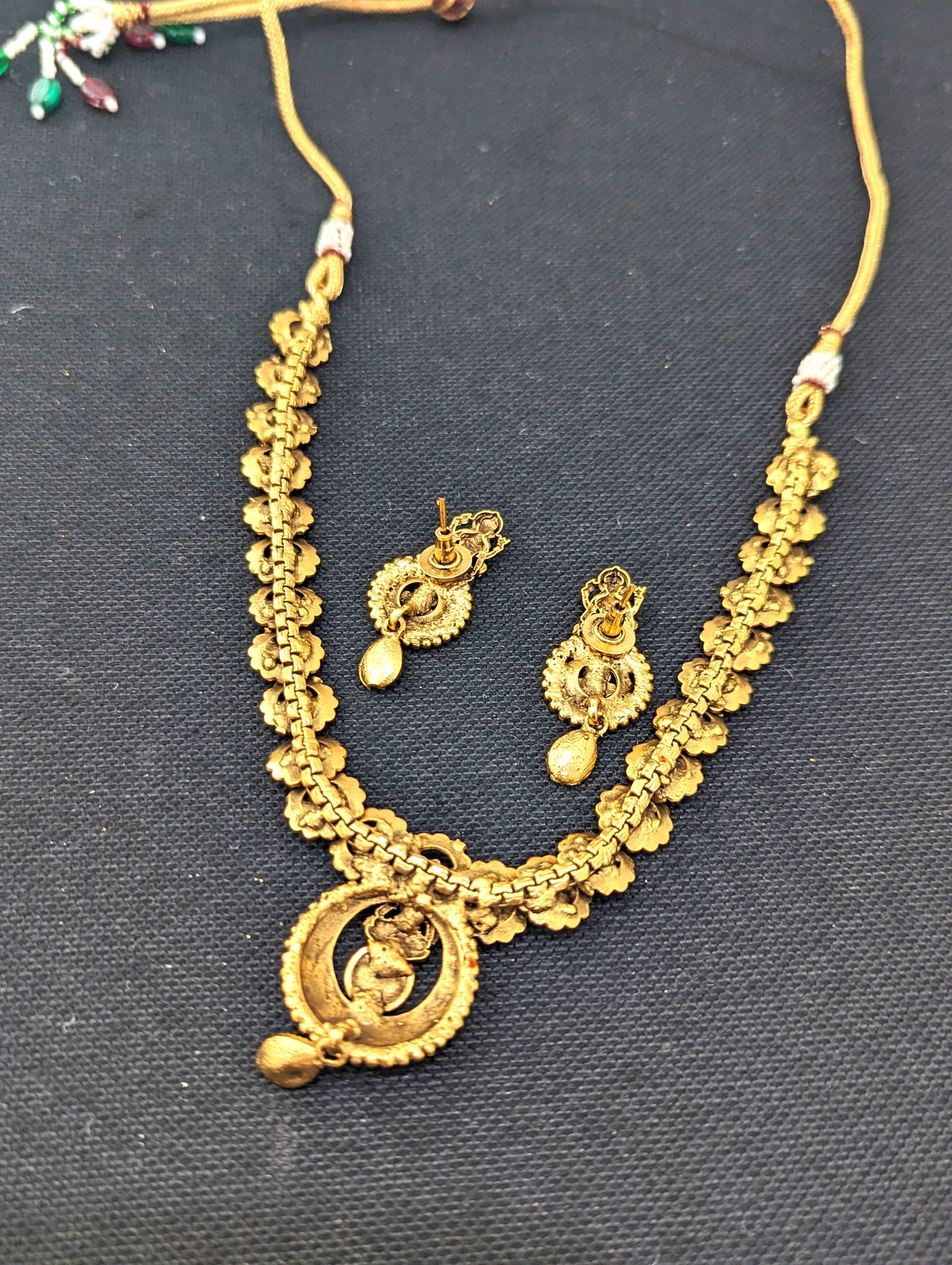 Antique matte gold plated Lakshmi Choker Necklace and Earrings set