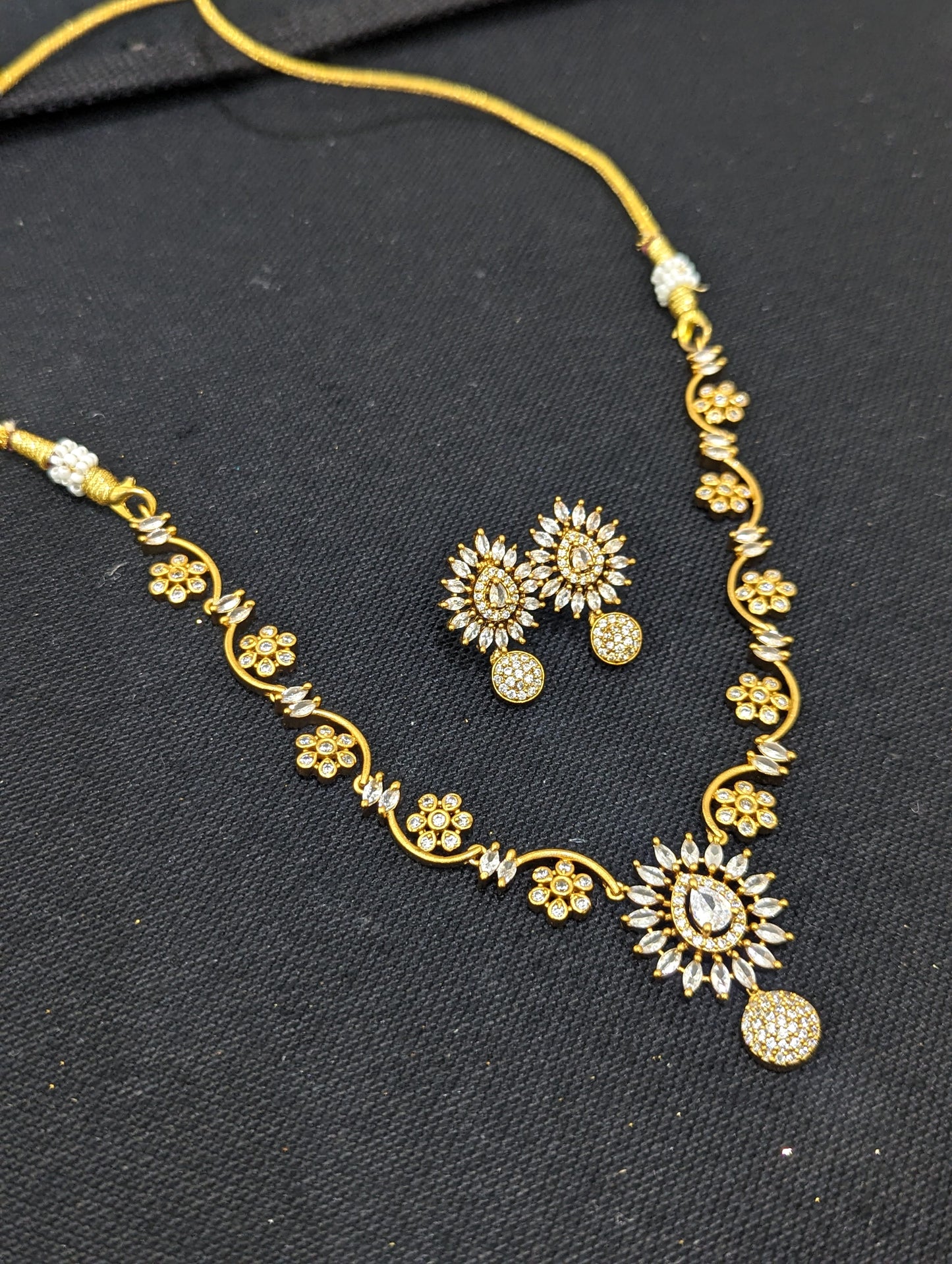 Antique Flower CZ Necklace and Earrings set