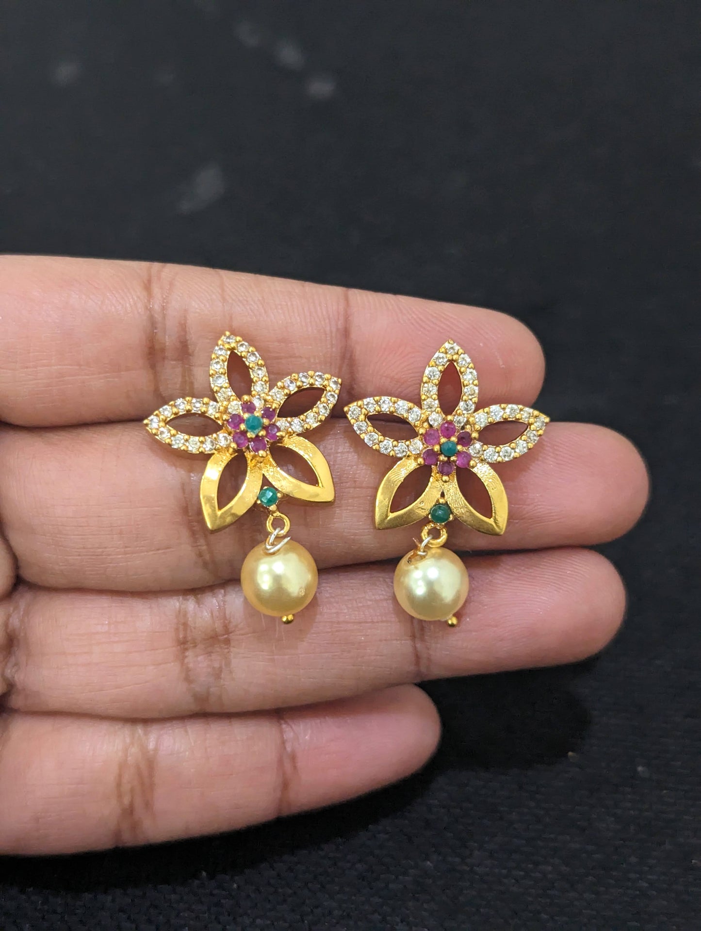 Antique Leafy Flower CZ Necklace and Earrings set