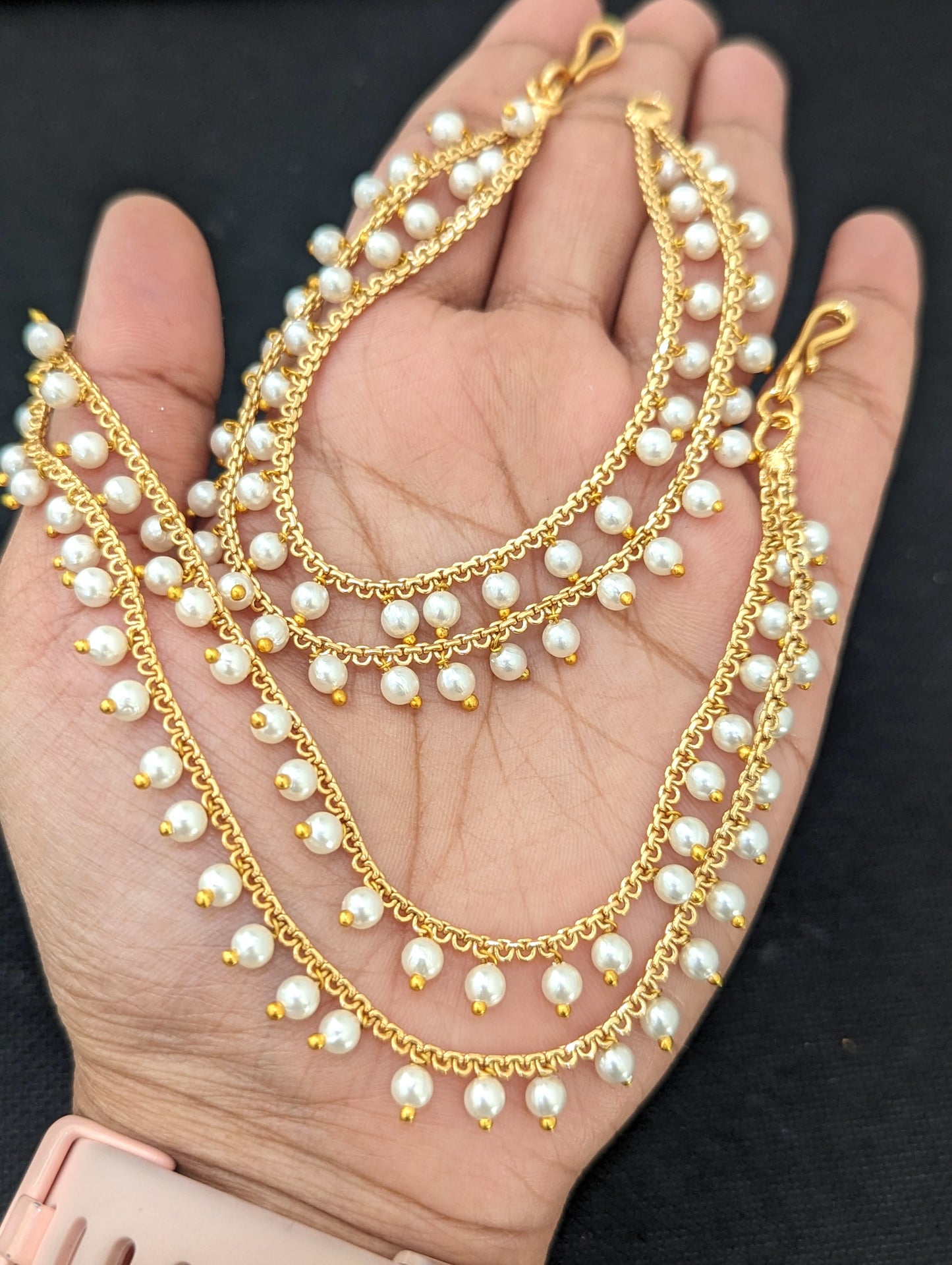 Pearl dangle Double layer Earrings chain / Maatal / Kaan Chain