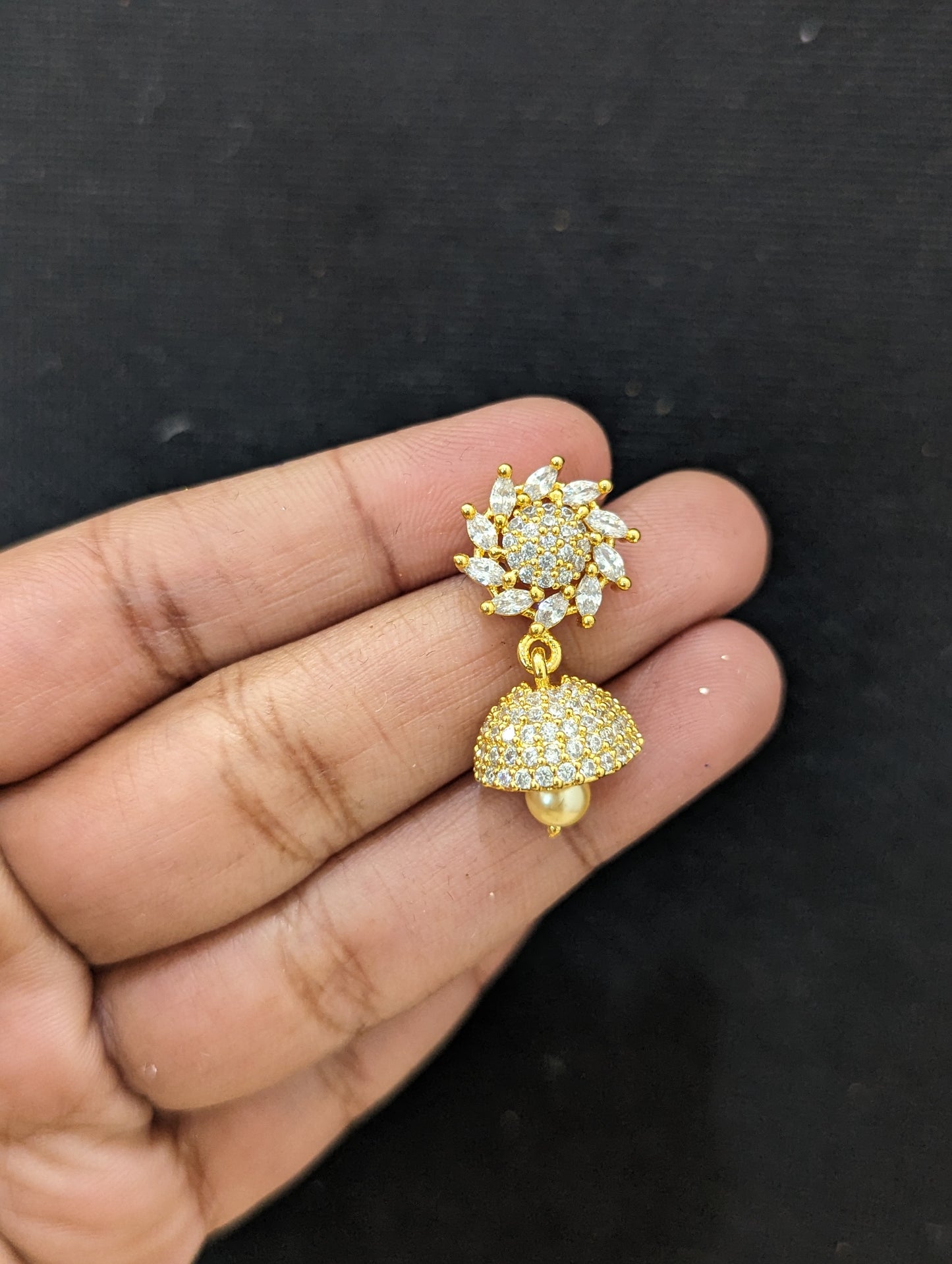 Small CZ Jhumka earrings - Design 18