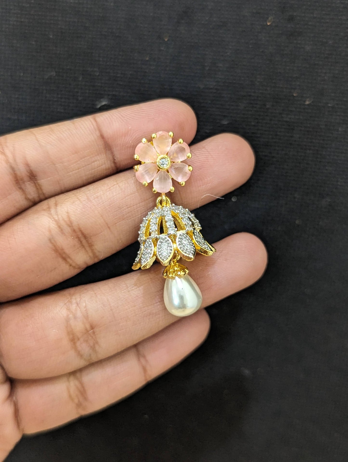 Flower CZ Jhumka earrings