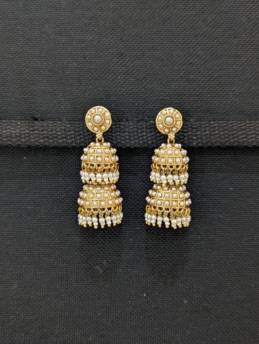 Pearl double layer Jhumka Earrings