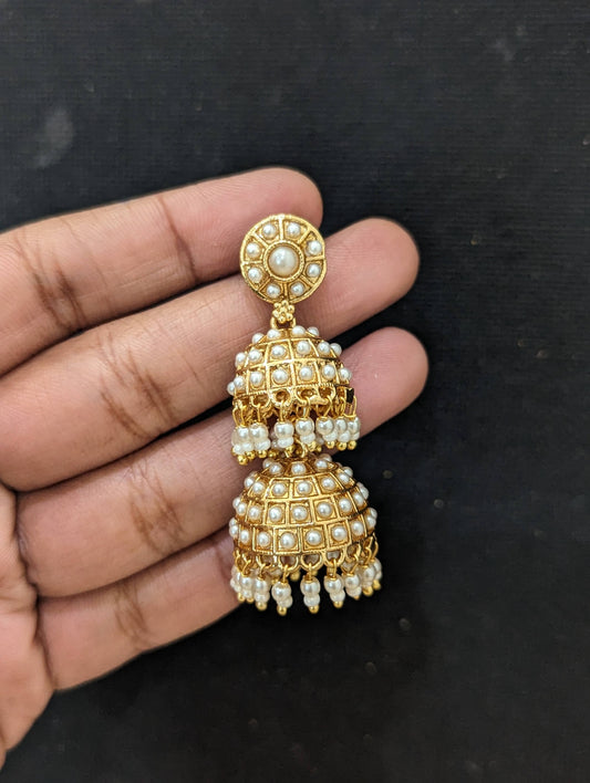 Pearl double layer Jhumka Earrings