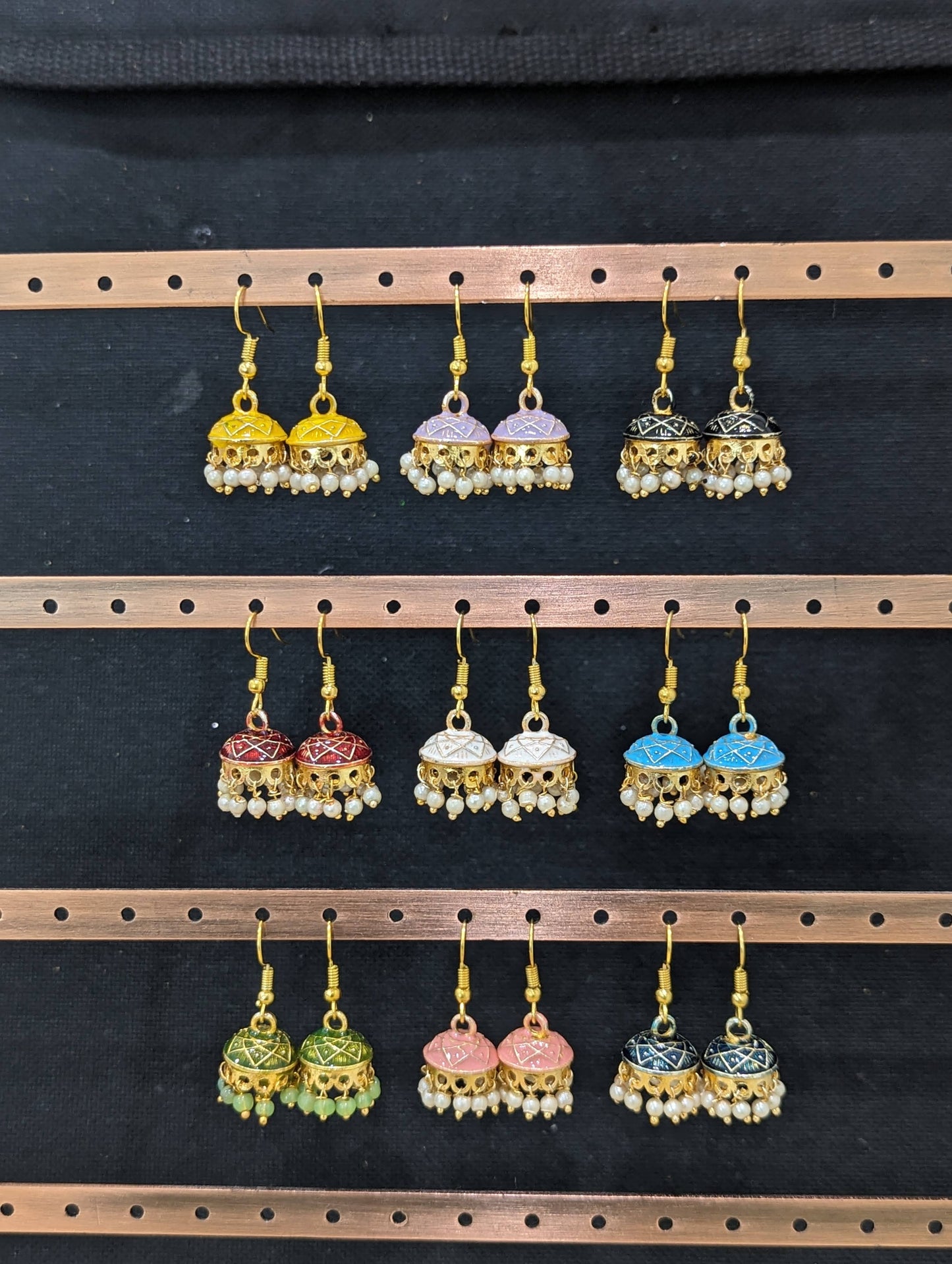 Mini hook drop Meenakari Jhumka Earrings