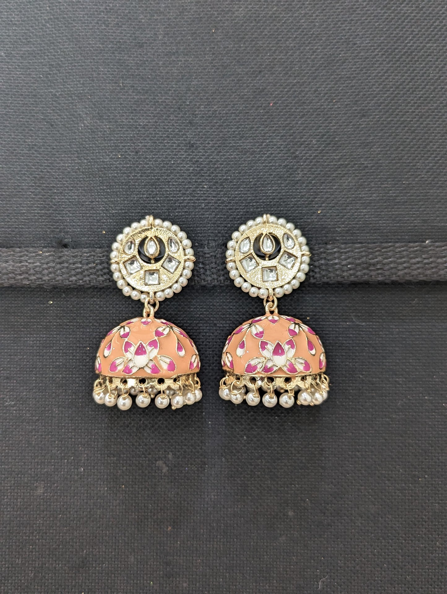 Enamel Kundan stone Jhumka earrings - Simpliful