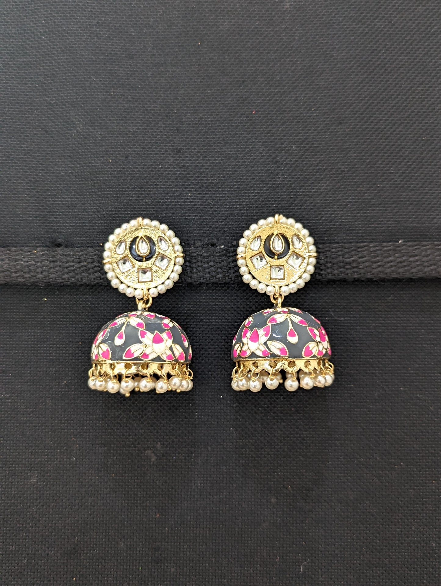 Enamel Kundan stone Jhumka earrings - Simpliful