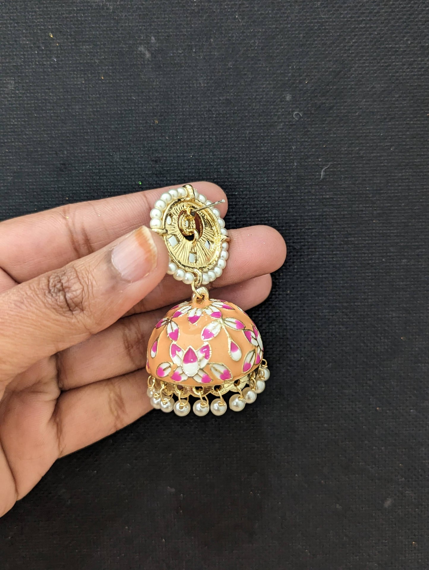 Enamel Kundan stone Jhumka earrings - Simpliful