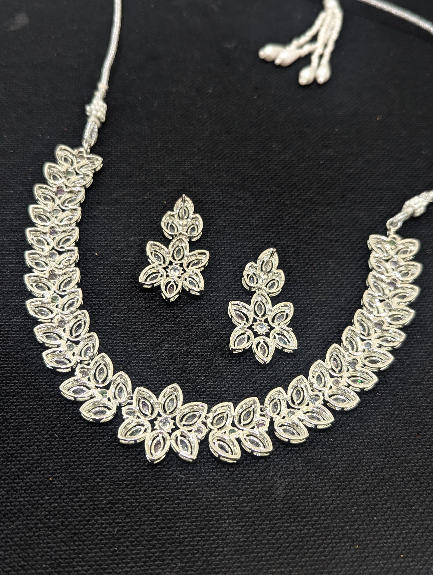 Bright Silver CZ necklace and earrings set