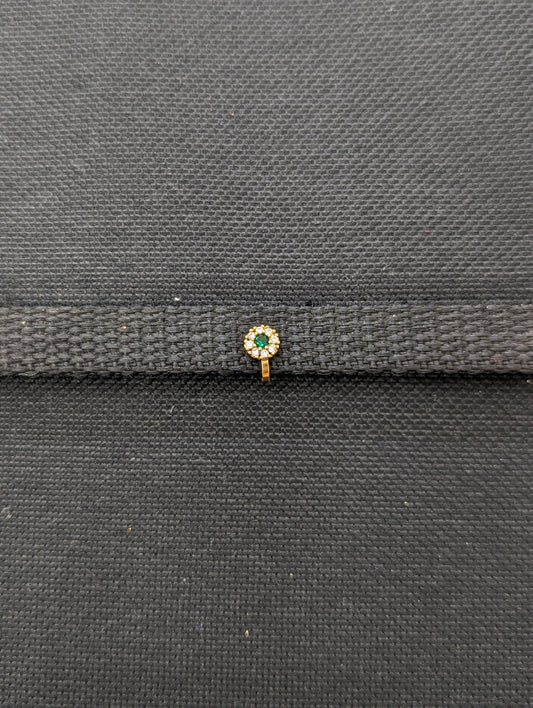 Green White CZ Small Clip on Nose Pin