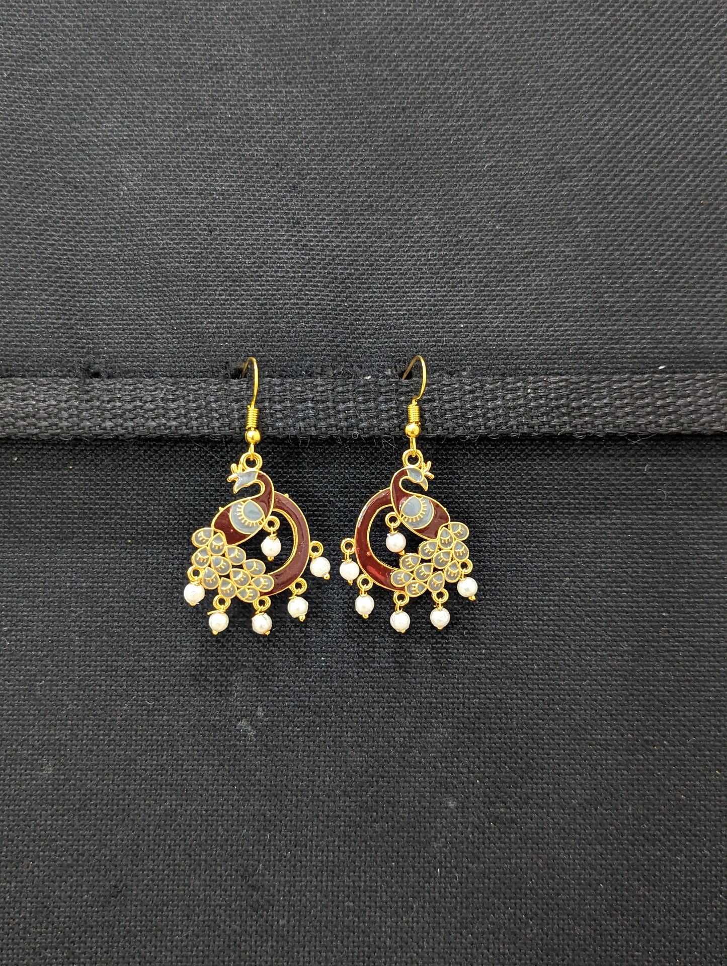 Peacock meenakari hook drop Earrings