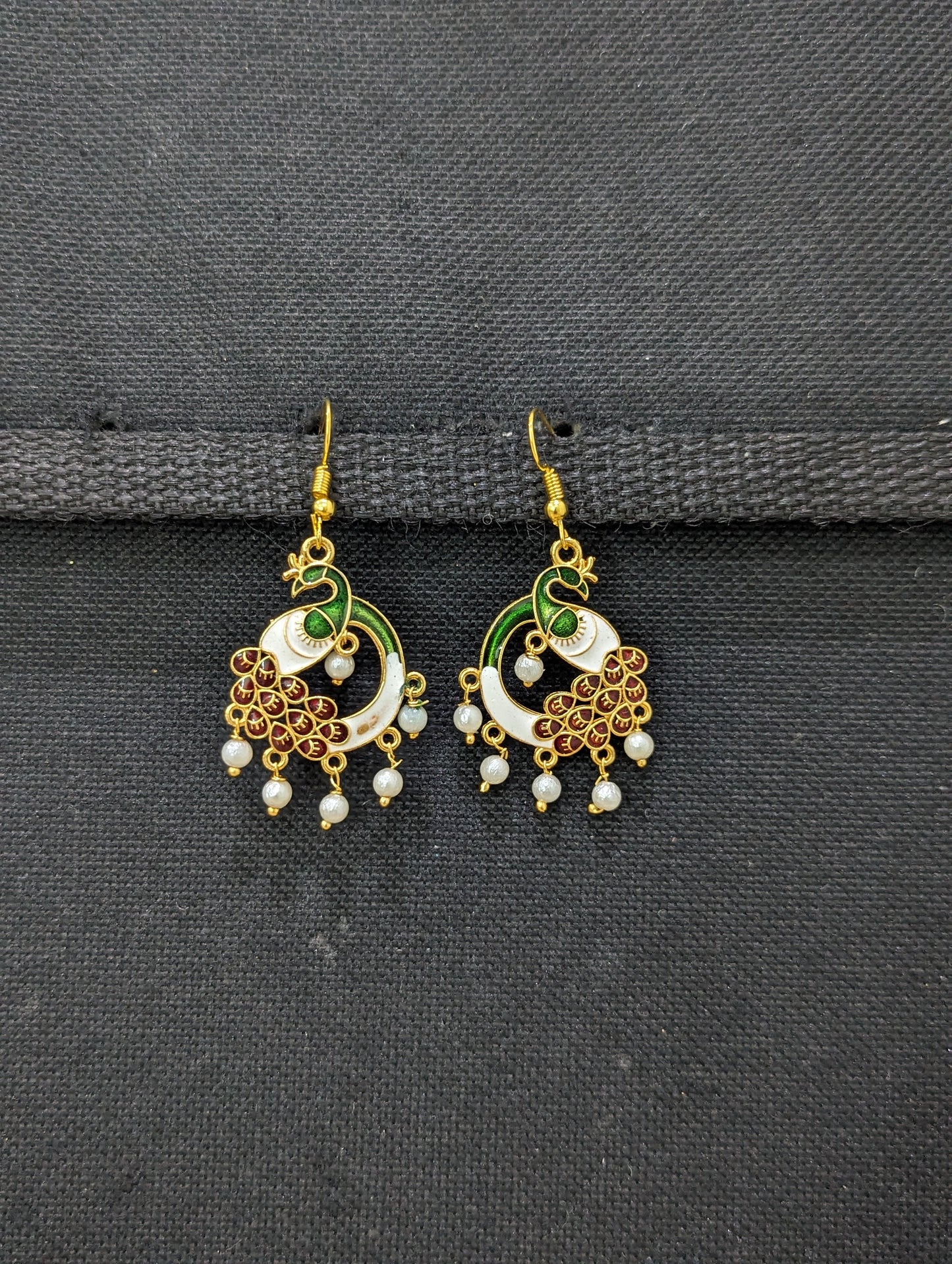 Peacock meenakari hook drop Earrings