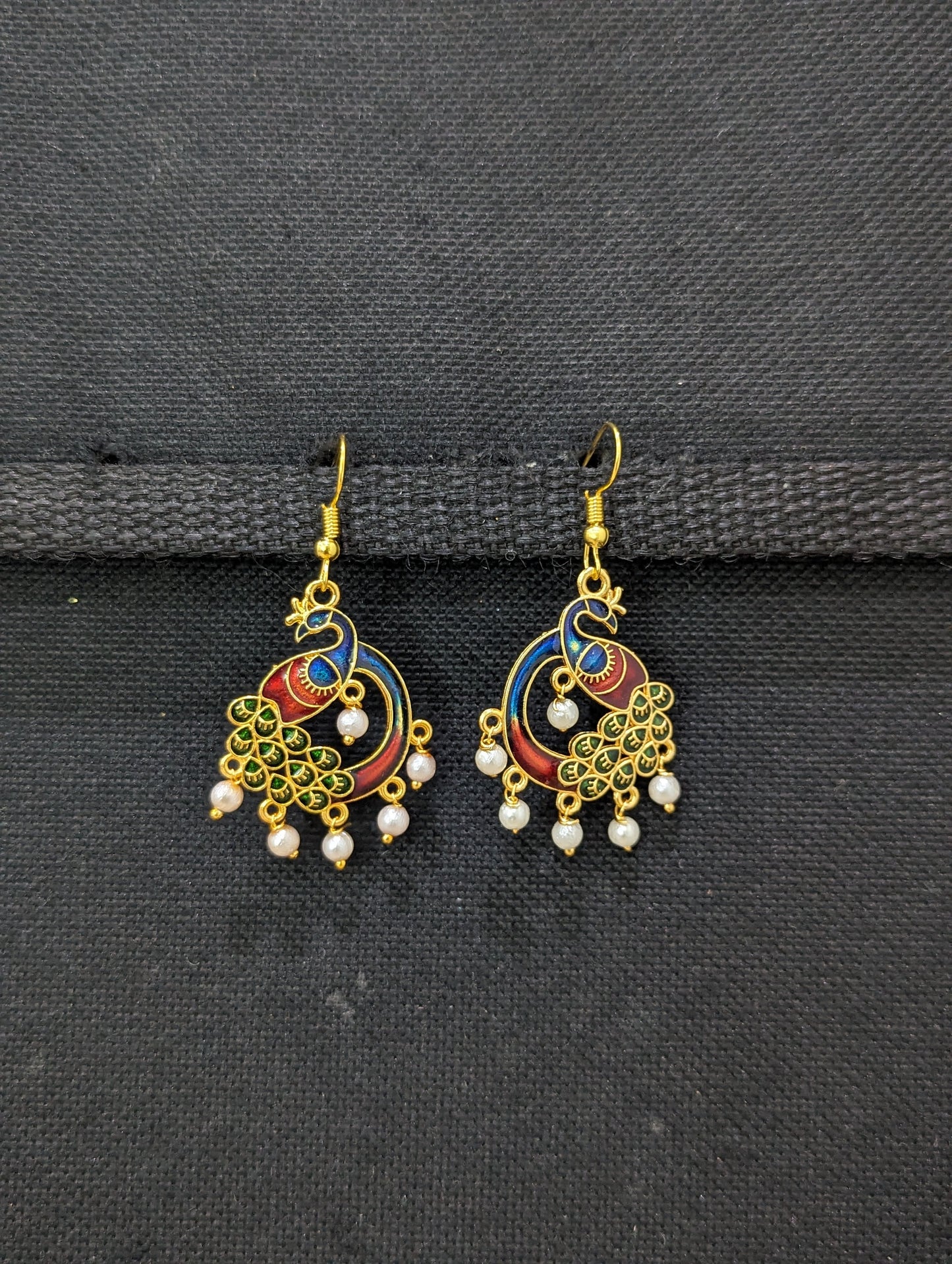 Peacock meenakari hook drop Earrings
